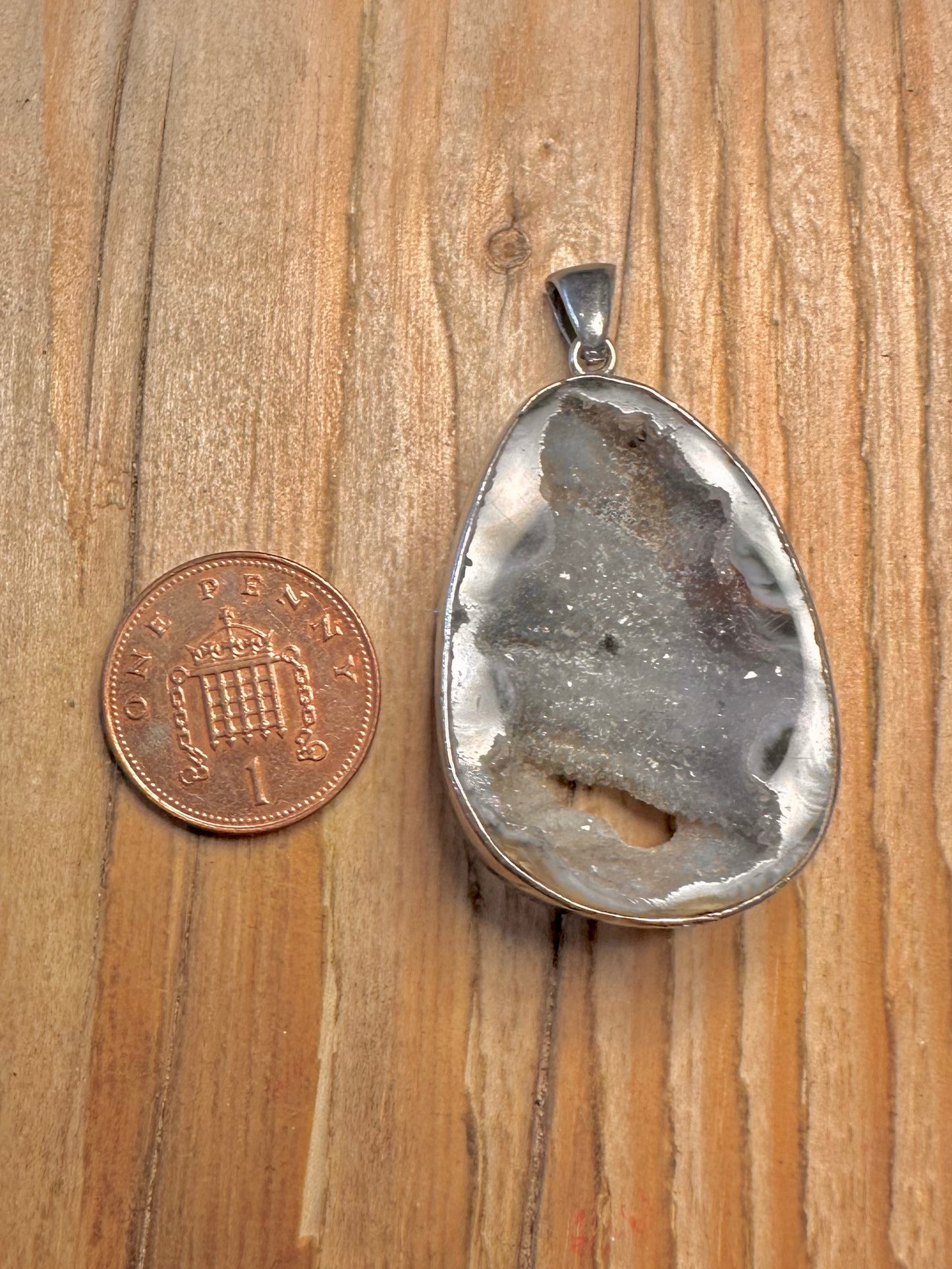 Abstract Druzy Geode Sliced 925 Sterling Silver Pendant