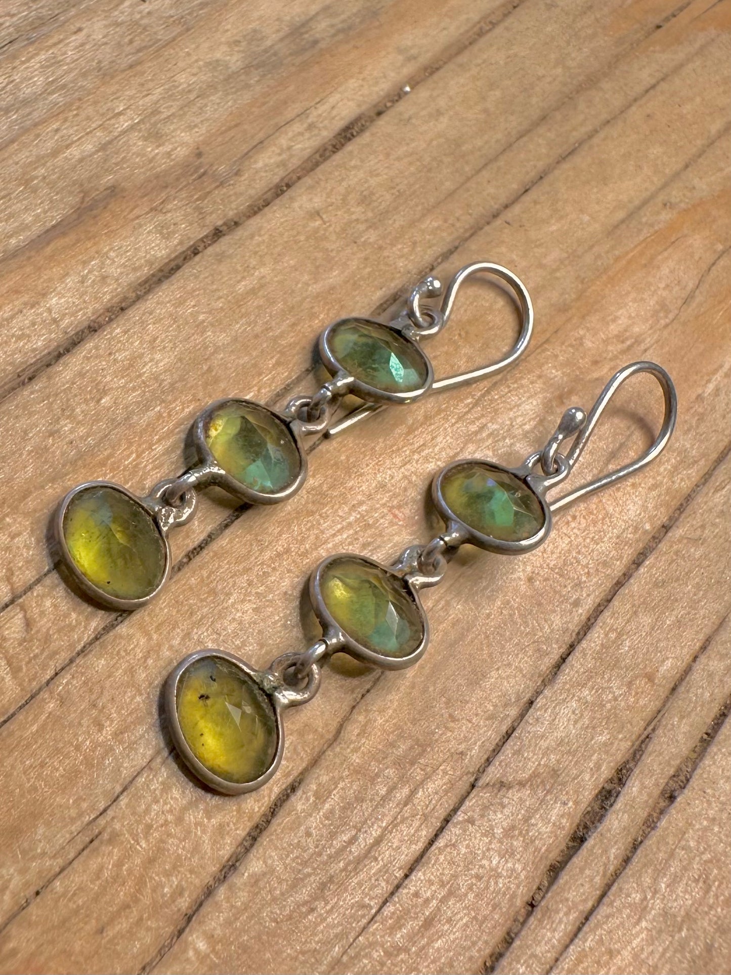 Vintage Peridot Dangle 925 Sterling Silver Earrings