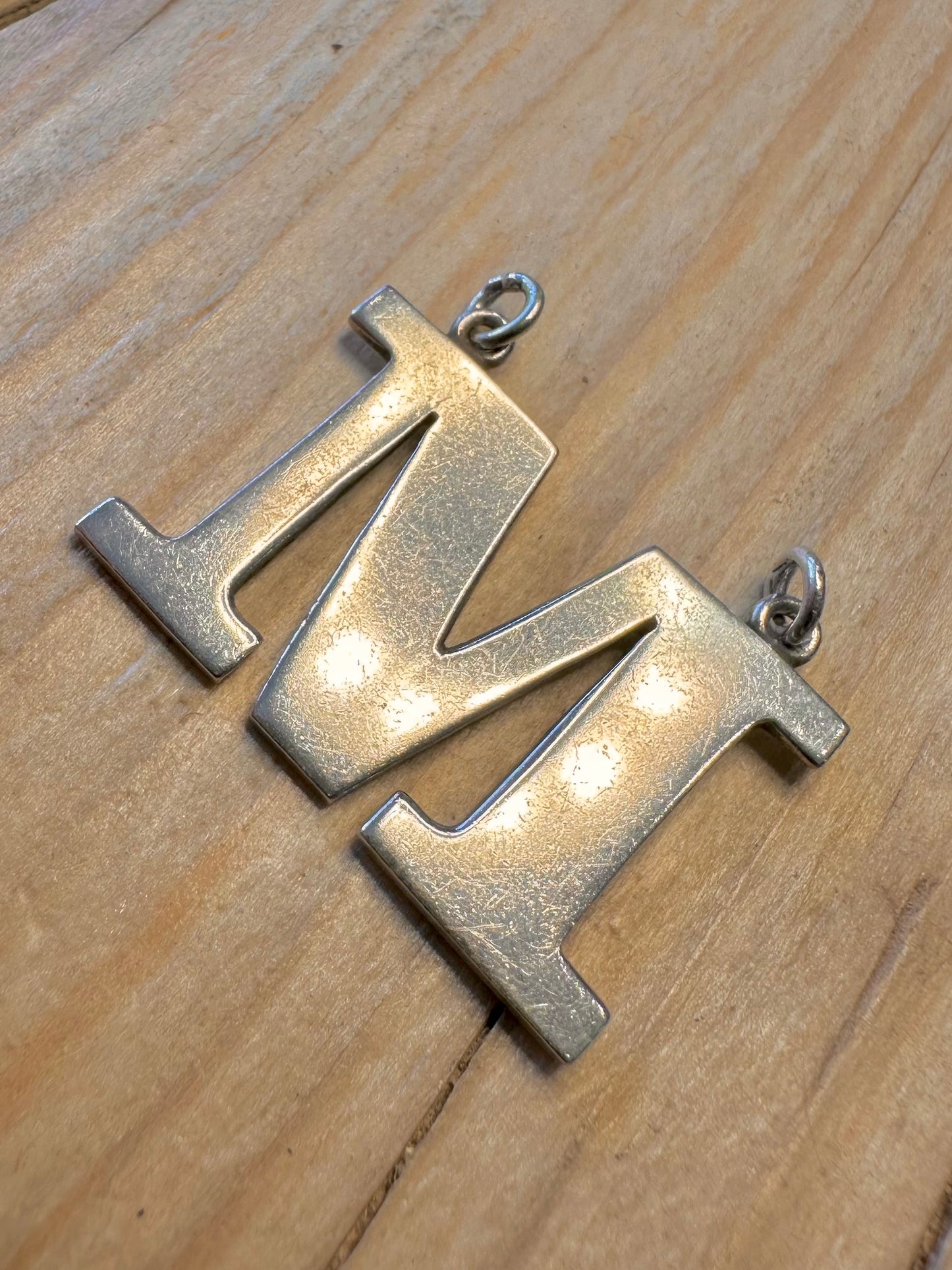 Vintage Large M Letter 925 Silver Pendant
