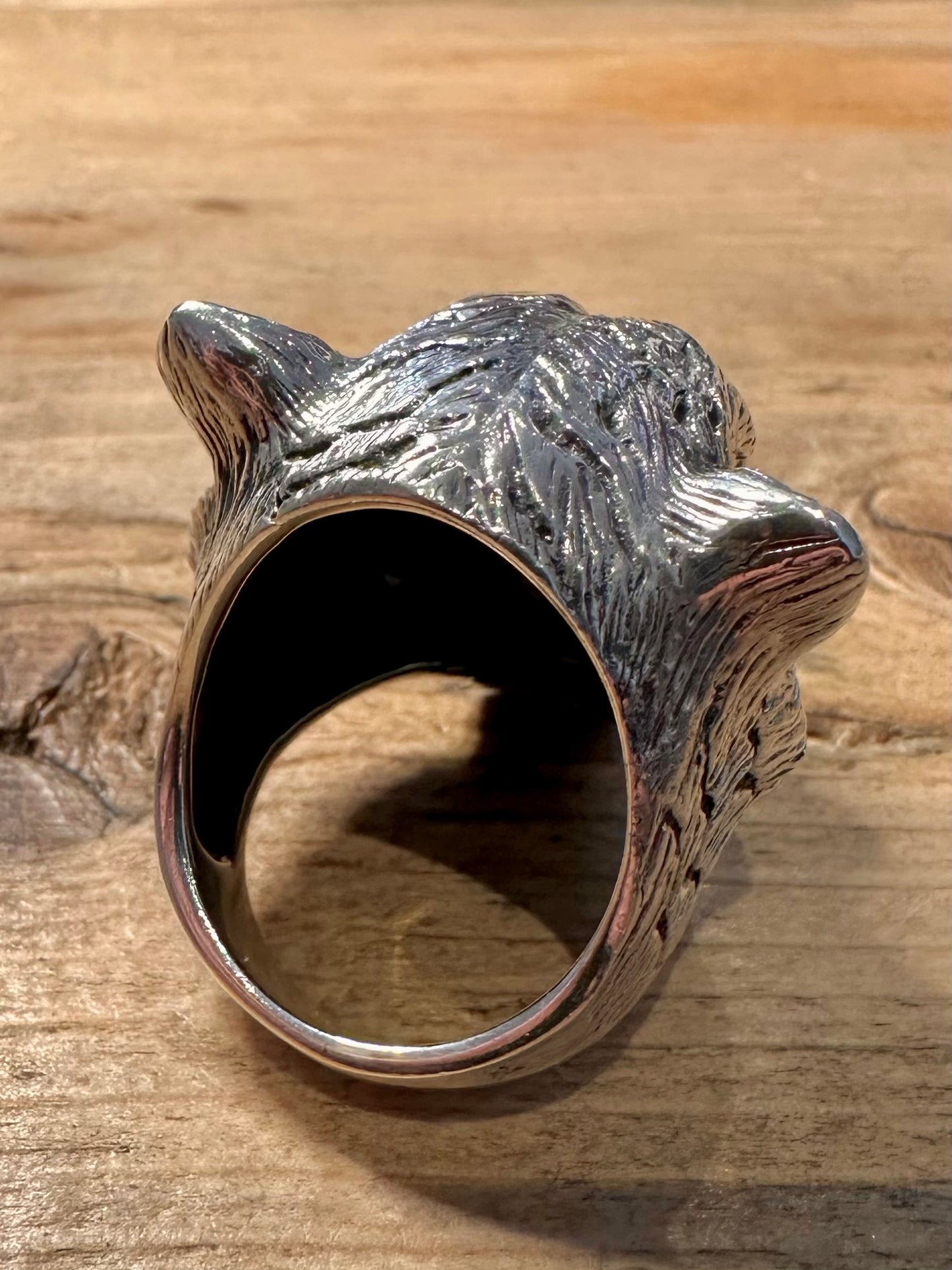 Large Tigers Head Black Stone Eyes 925 Silver Size W Ring