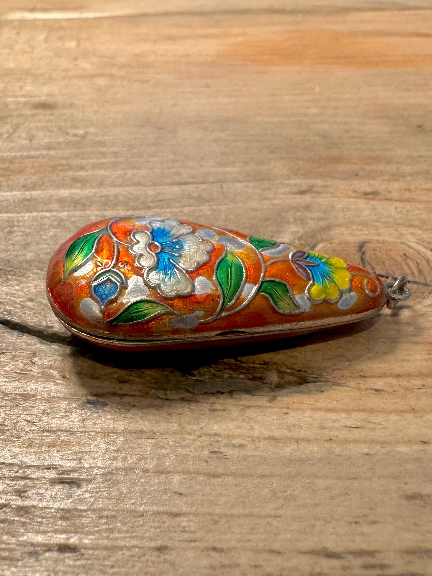 Vintage Enamel Painted Floral Locket 925 Silver Pendant