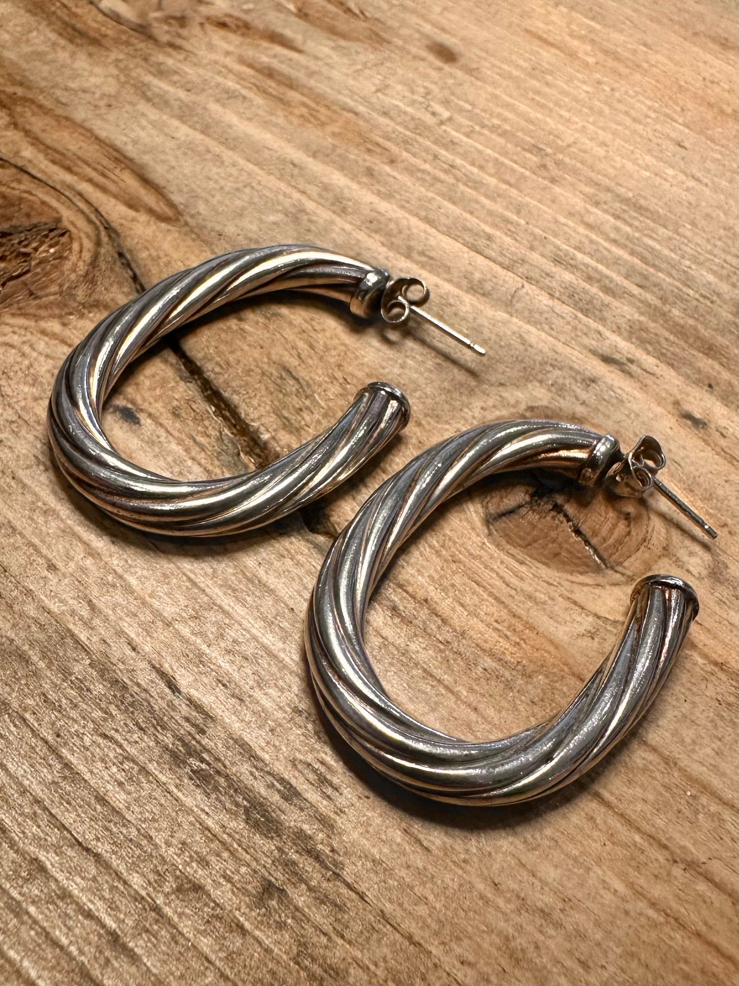 Abstract Chunky Twisted Half Hoops 925 Silver Earrings