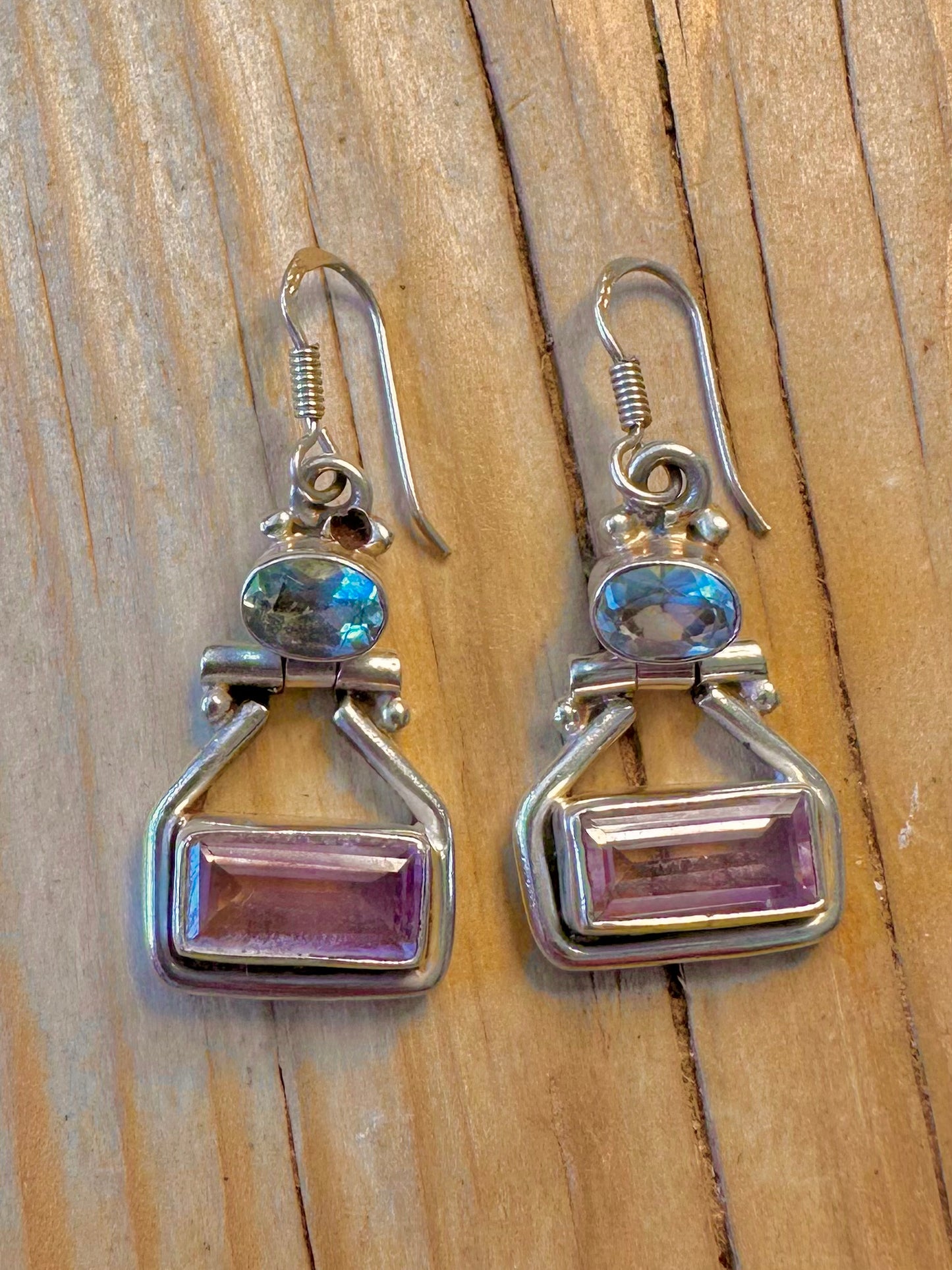 Vintage Amethyst and Blue Topaz 925 Silver Earrings