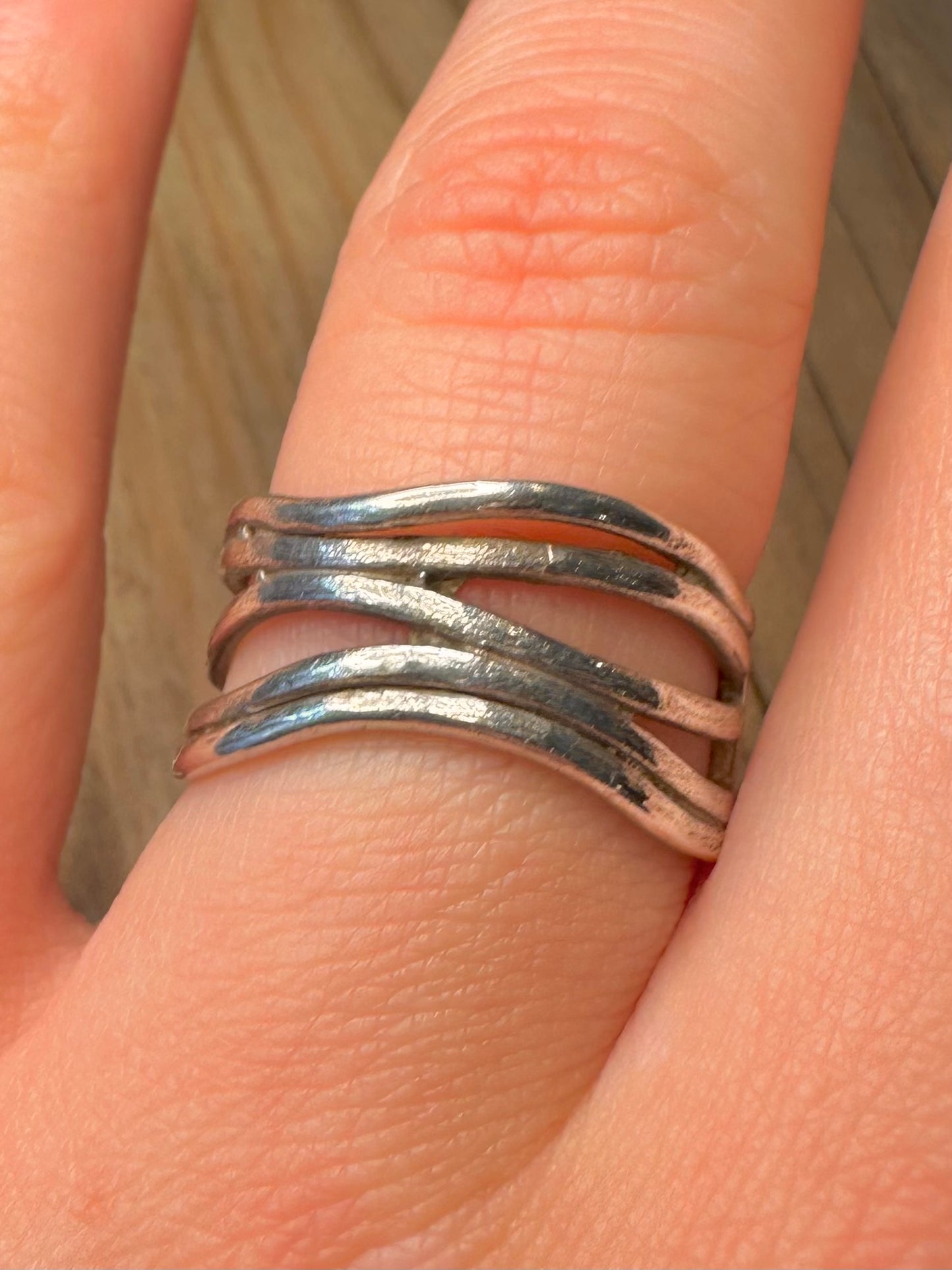 Abstract Wavy 925 Sterling Silver Size R Ring