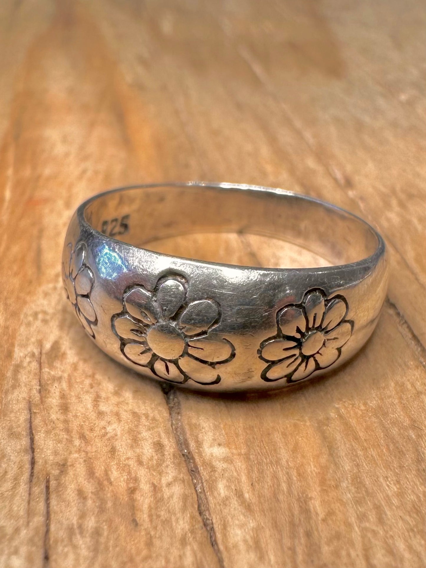 Vintage Flower Dome 925 Sterling Silver Size M Ring