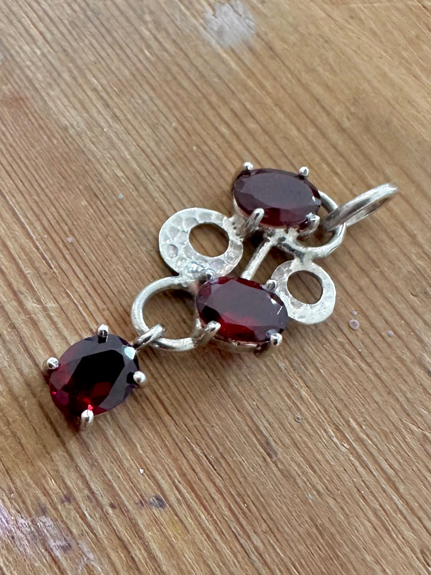 Abstract Garnet Hammered 925 Silver Pendant