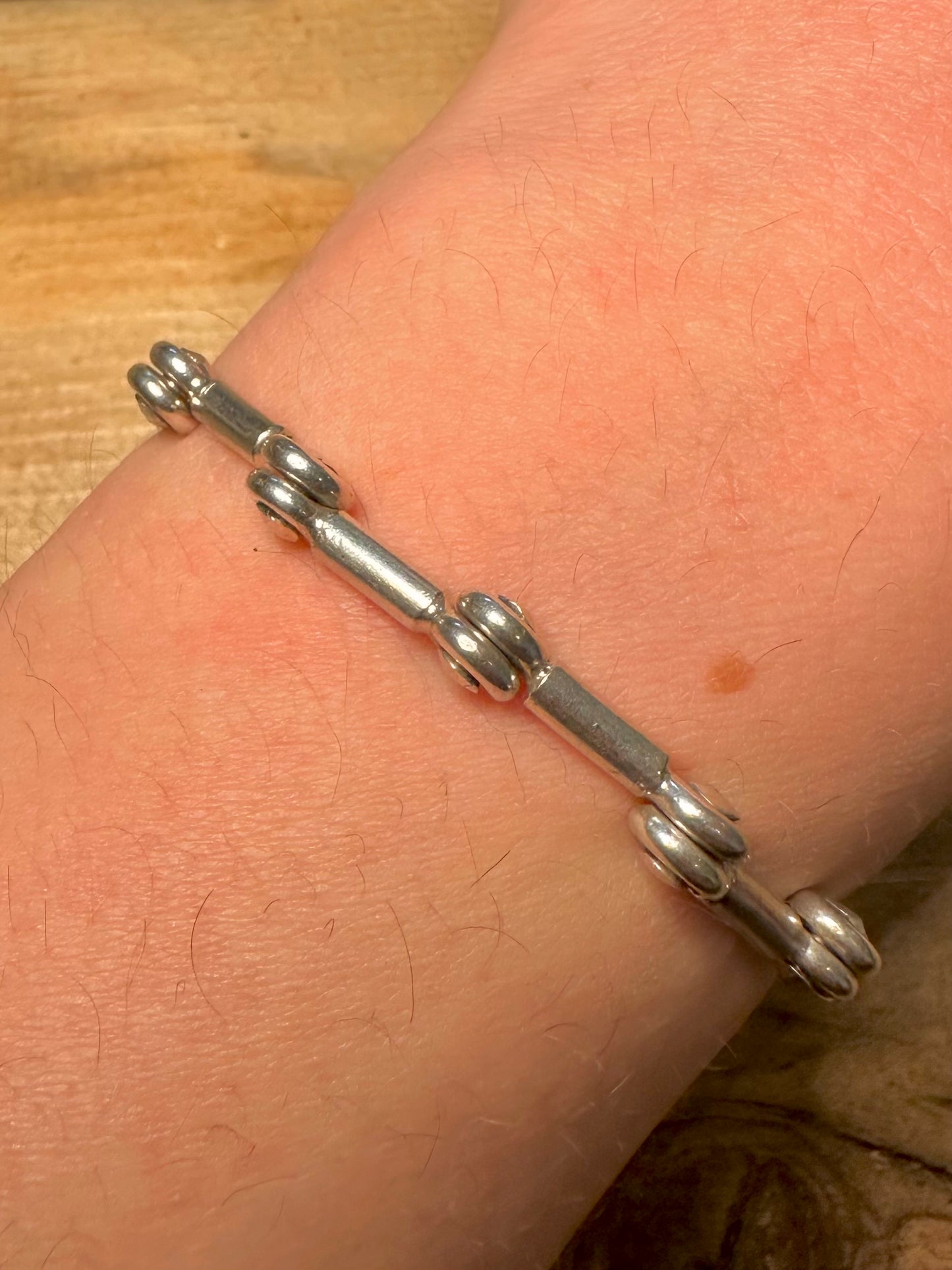 Abstract Mechanical Bar T Bar 925 Silver 6.5 inch Bracelet