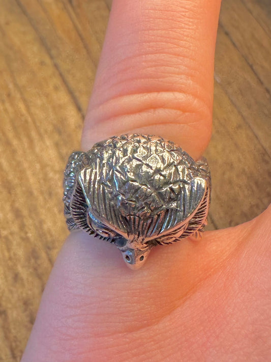 Oxidised Intricate Owl 925 Sterling Silver Size L1/2 Ring