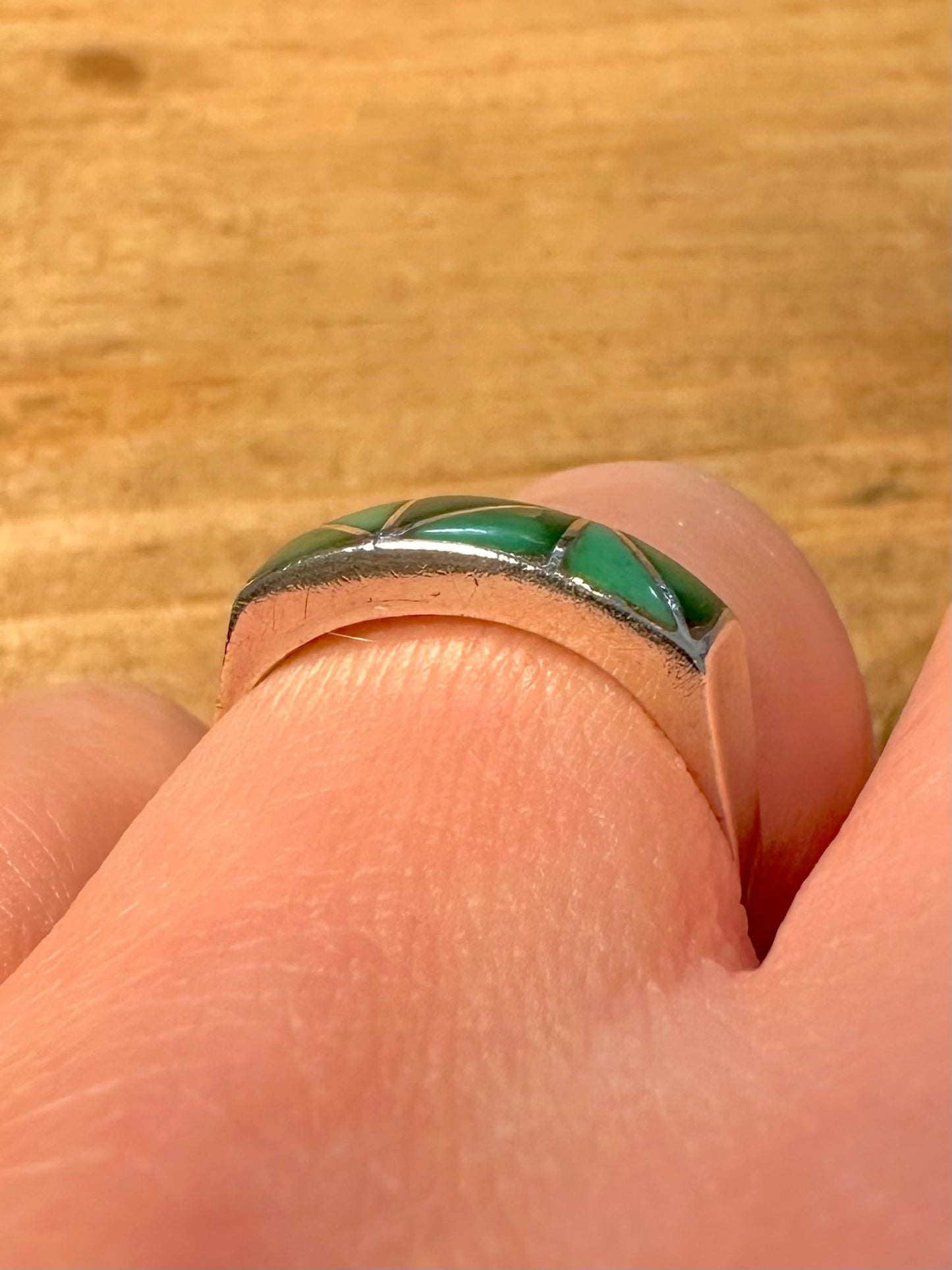 Vintage Turquoise Inlay 925 Silver Size P Ring