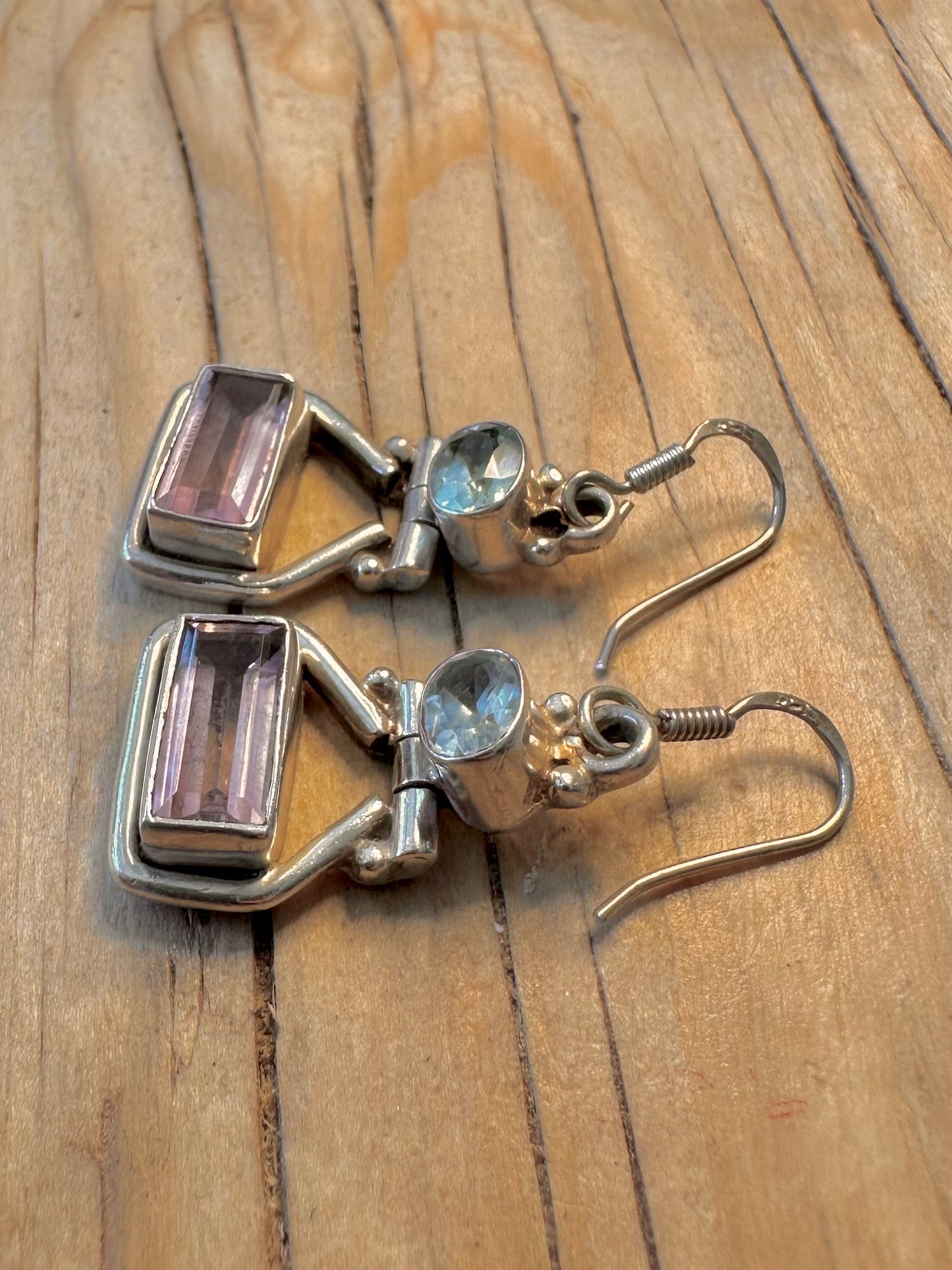 Vintage Amethyst and Blue Topaz 925 Silver Earrings
