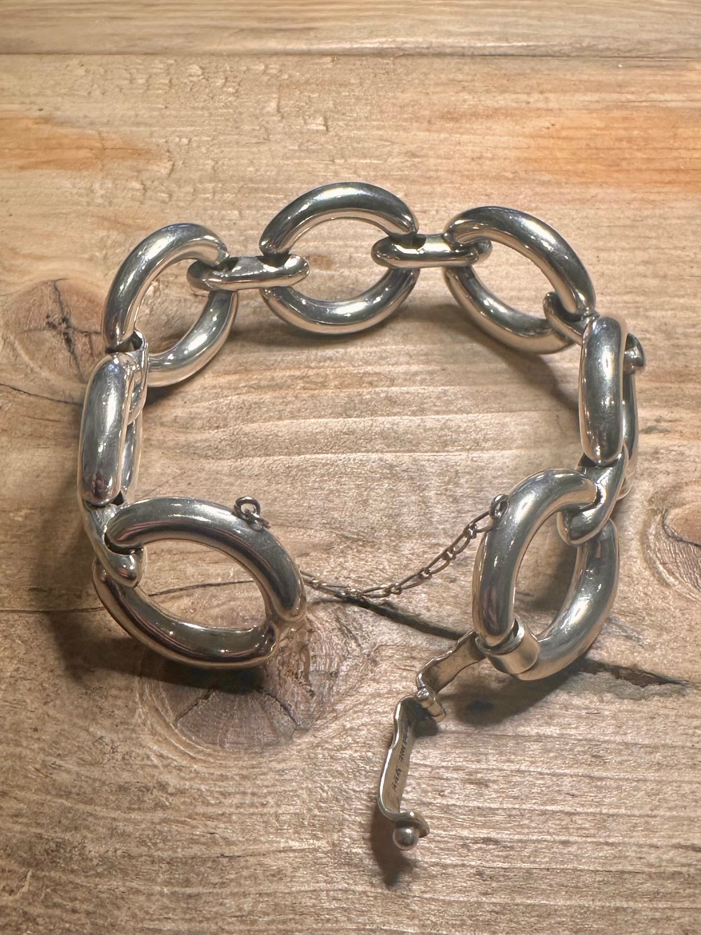 Abstract 1988 Large Oval Link 925 Sterling Silver 7 inch Bracelet