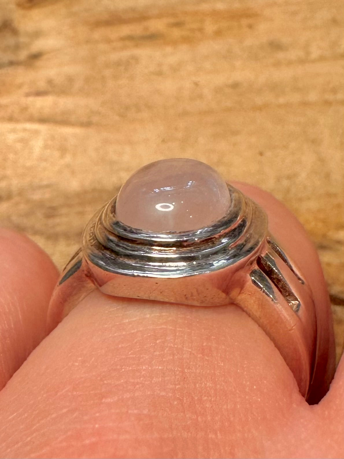 Vintage Rose Quarts Oval 925 Silver Size P Ring