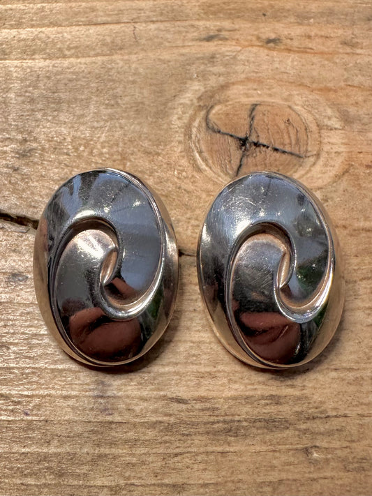 Abstract 2001 Swirl Clip On 925 Silver Earrings
