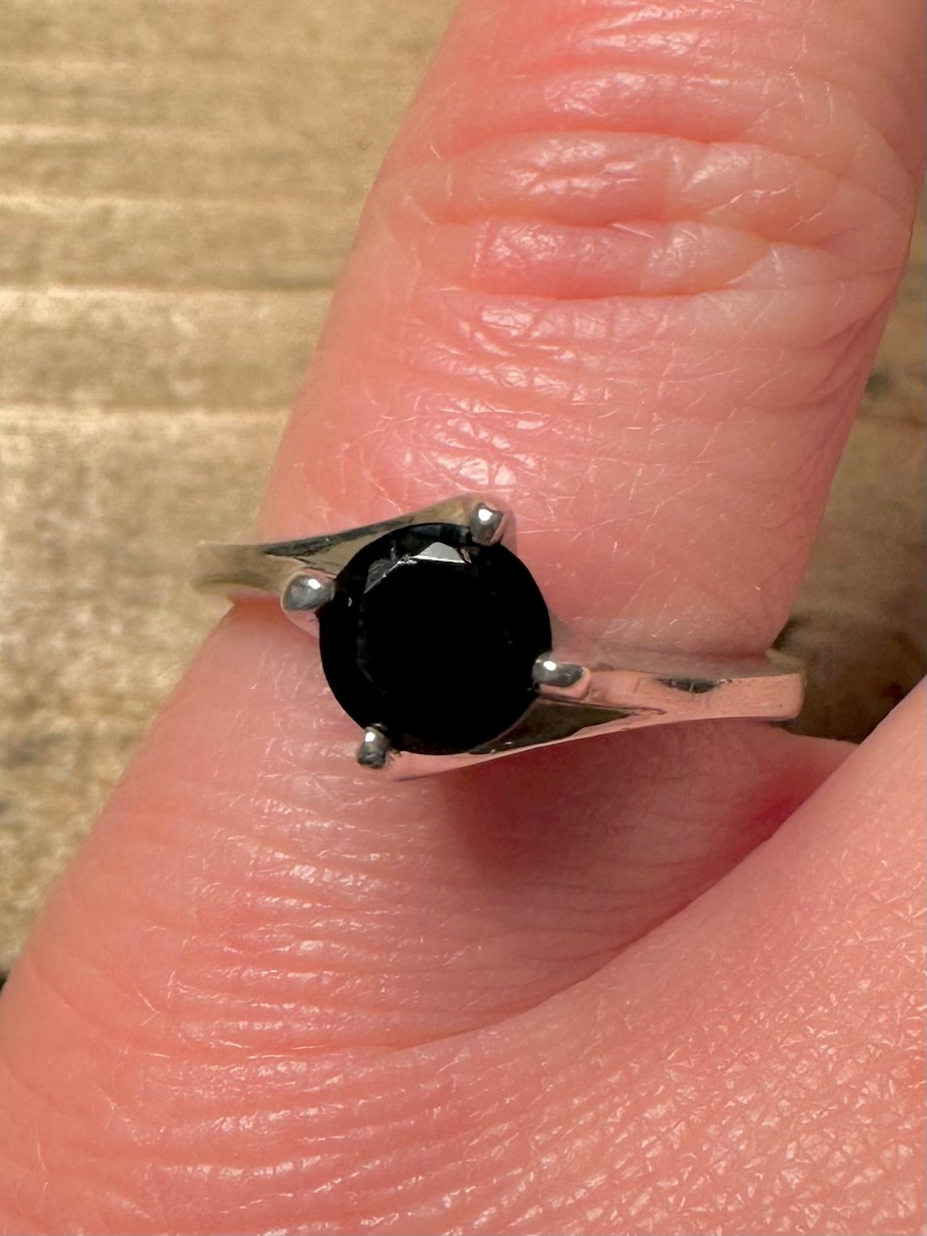 Vintage Black Stone 925 Silver Size N Ring