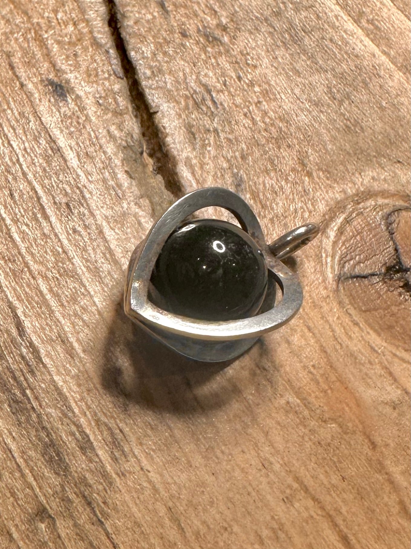 Vintage Elis Kauppi Dark Stone Ball Heart Finland 925 Silver Pendant