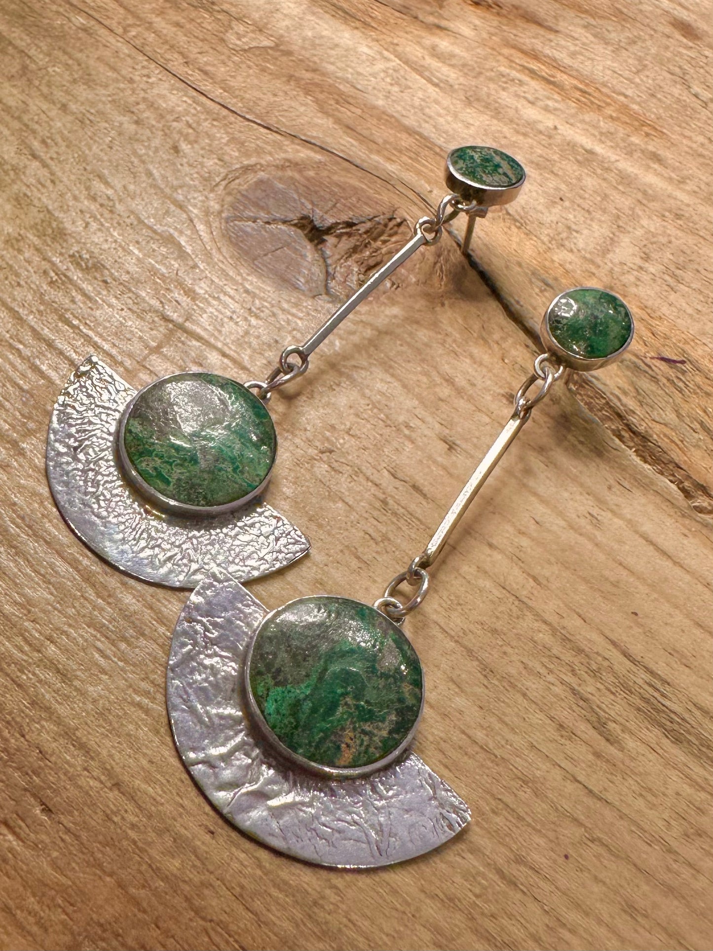 Abstract Blue Green Semi Circle Dangle 925 Silver Earrings