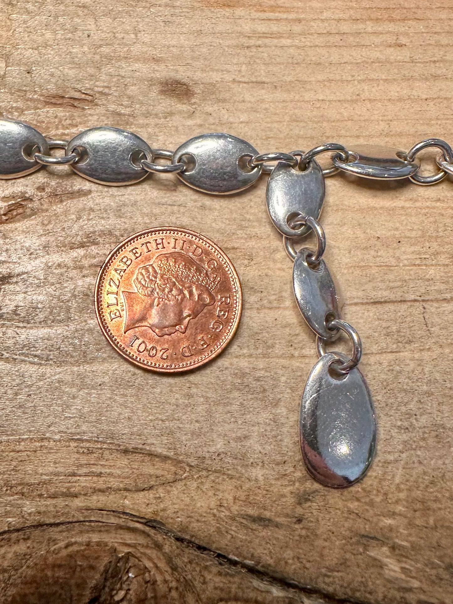 Abstract 1998 Pebble Link 925 Silver 16.5 to 17.5 inch Necklace