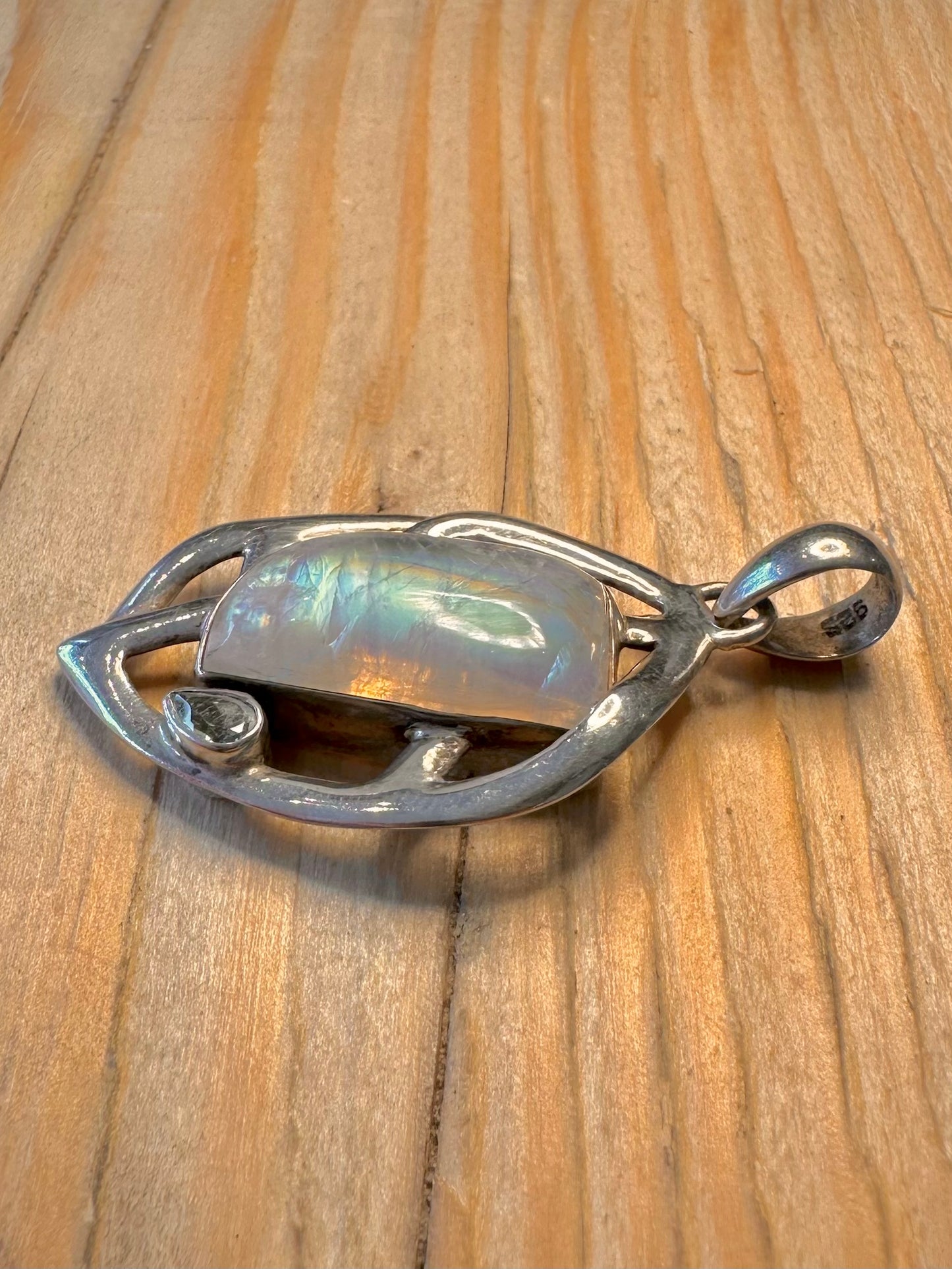 Abstract Moonstone and Blue Topaz 925 Silver Pendant