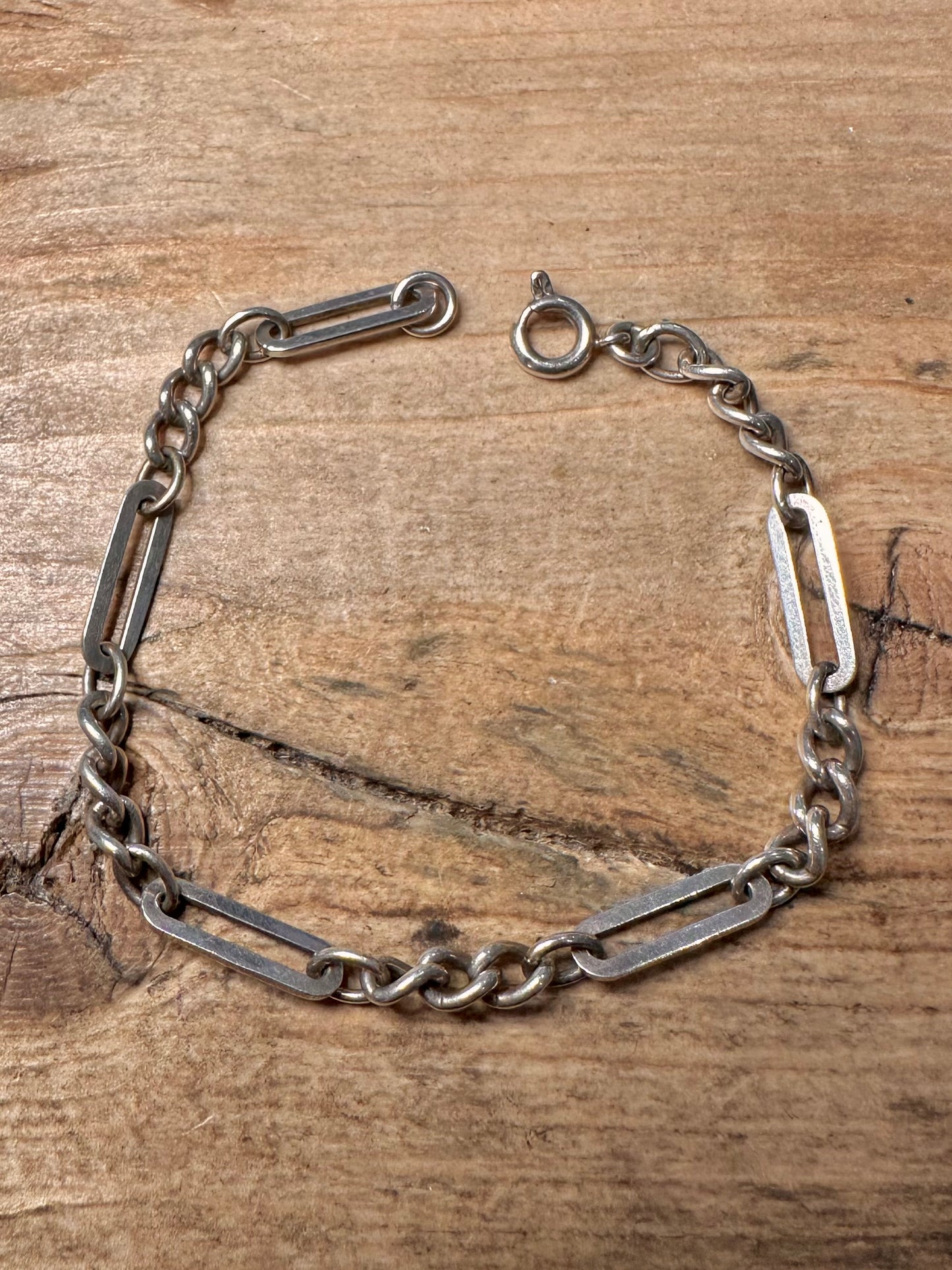 Vintage 1976 Bar and Curb Chain 925 Silver 6.5 inch Bracelet