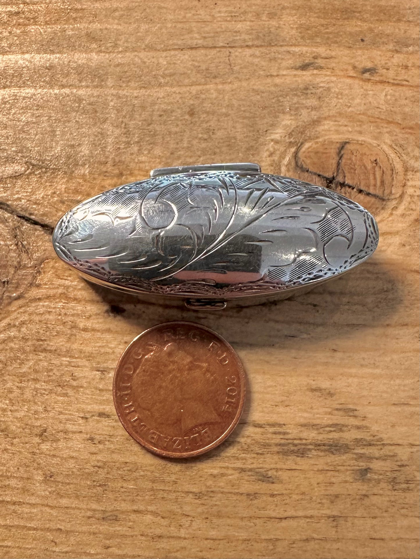 Vintage 1995 Engraved Elongated Pill Box 925 Silver Collectables