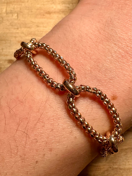 Modern Rose Gold Unique Link T Bar Italy 925 Silver 8 inch Bracelet