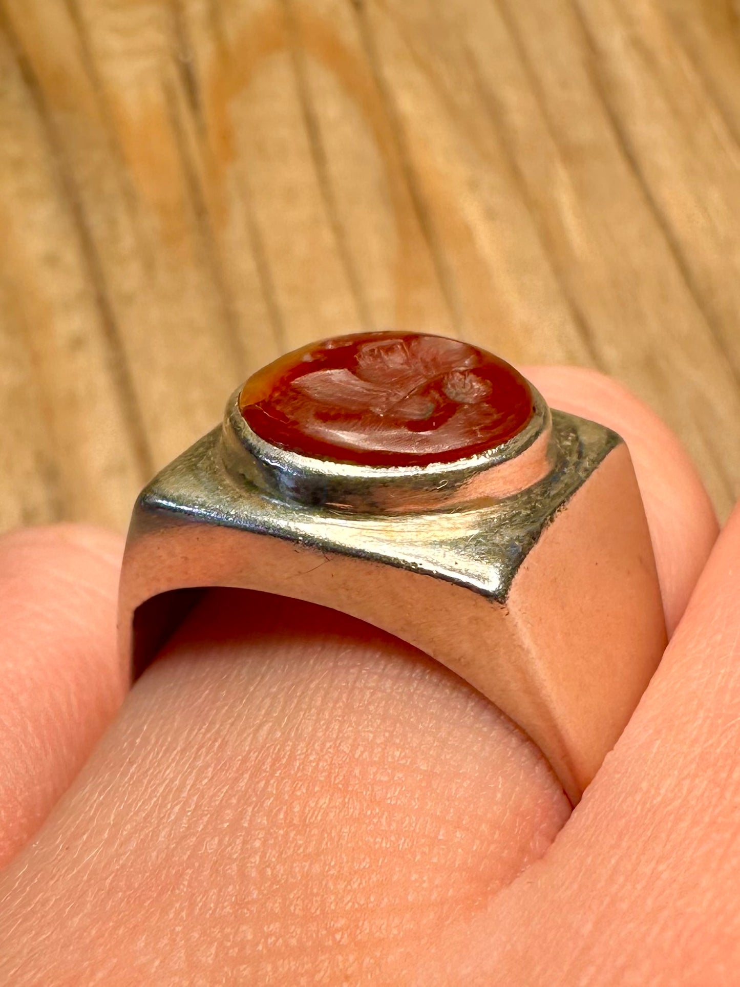 Vintage Carnelian Intaglio Signet 925 Sterling Silver Size V Ring