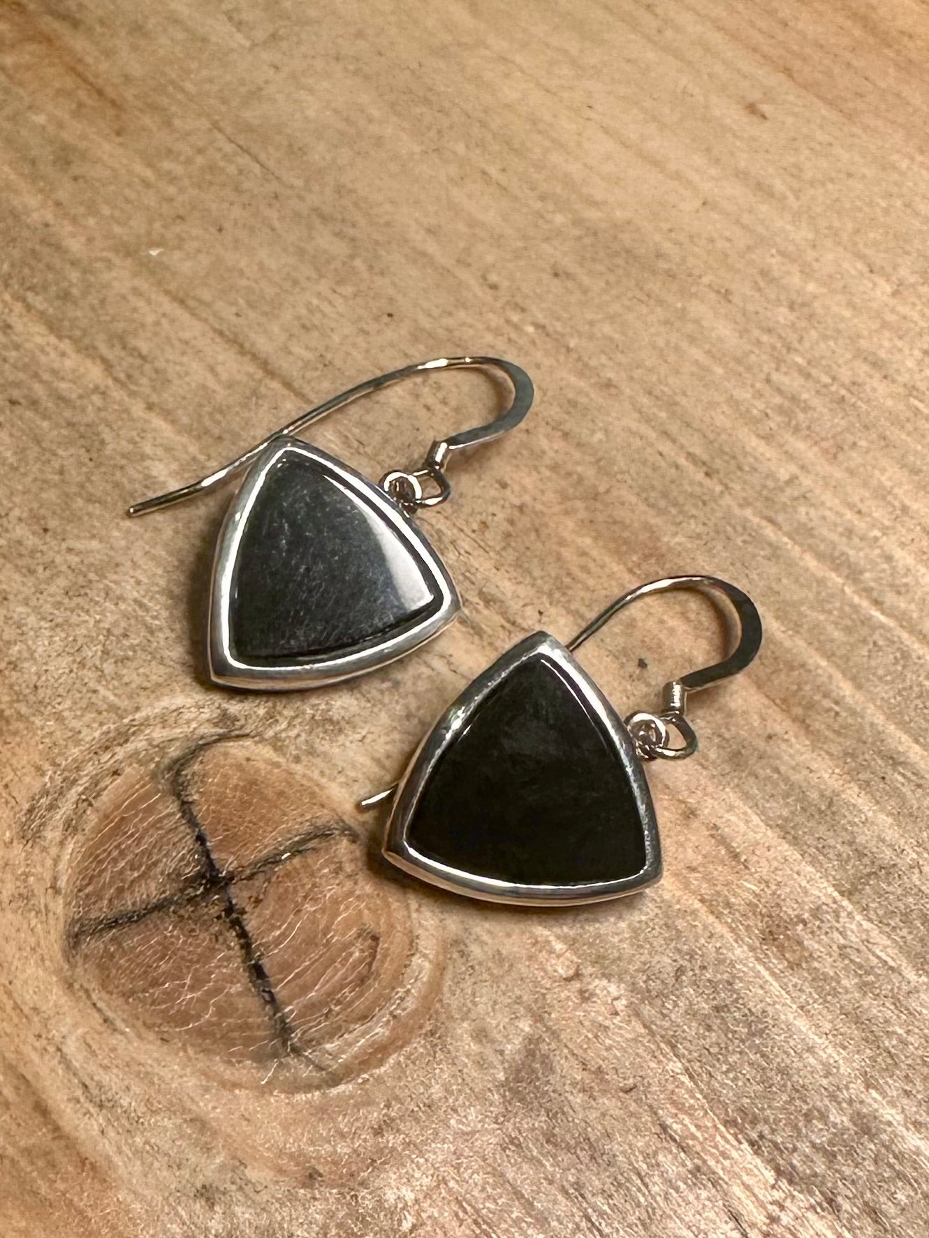 Vintage Black Triangle 925 Silver Earring