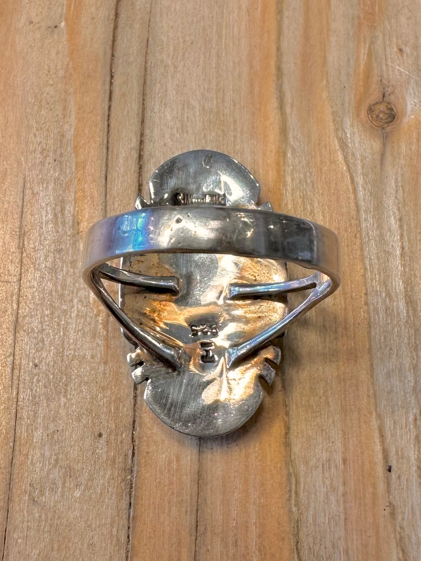 Vintage Navajo Kokopelli Mosaic Stones 925 Sterling Silver Size V1/2 Ring