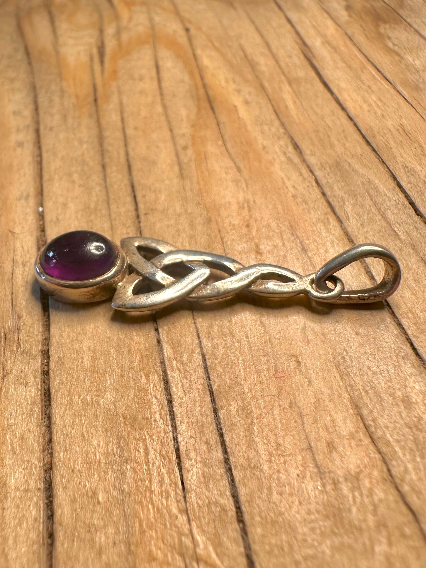Vintage Amethyst Celtic 925 Sterling Silver Pendant