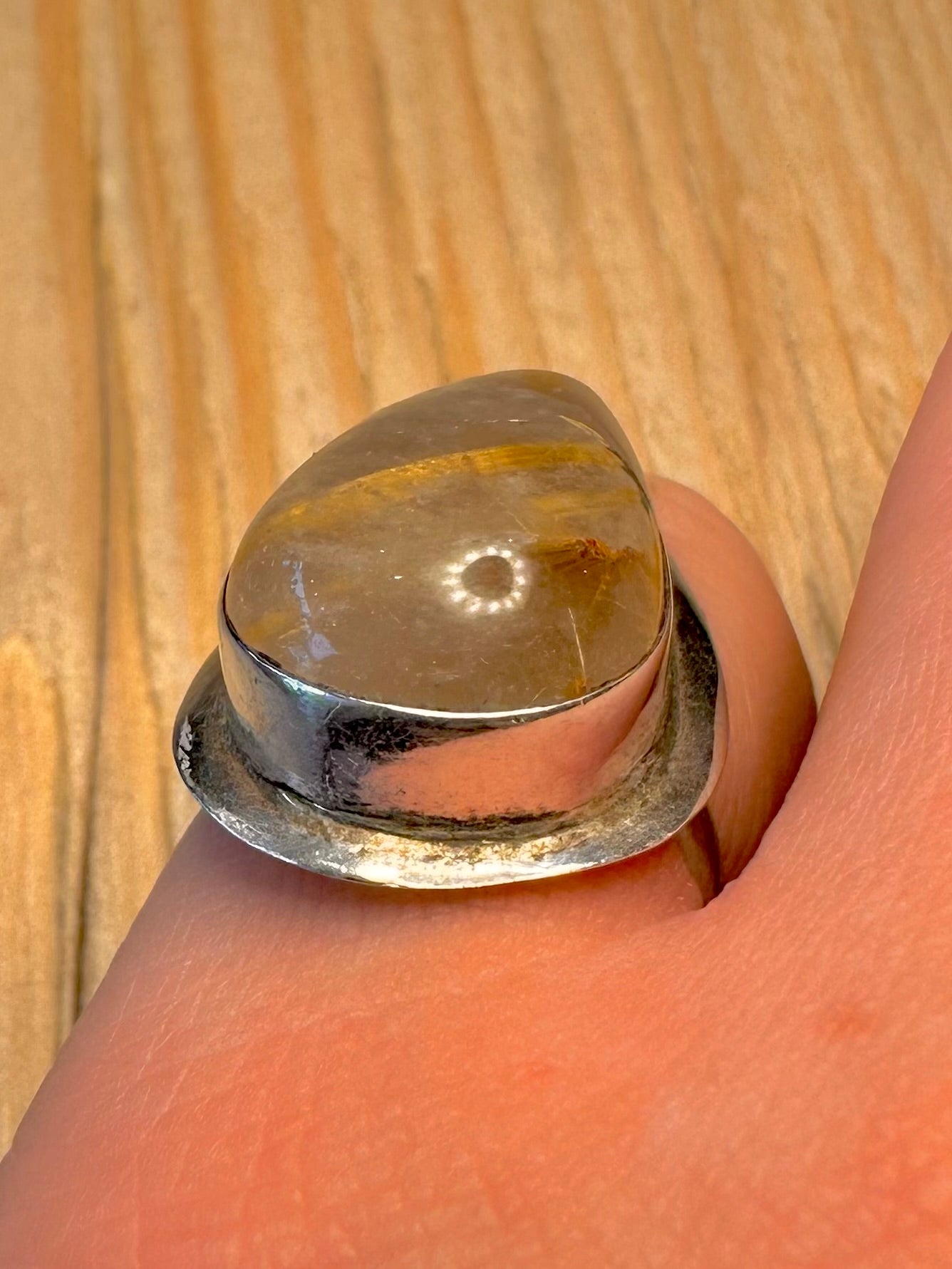 Vintage Golden Rutilated Quarts 925 Silver Size N1/2 Ring