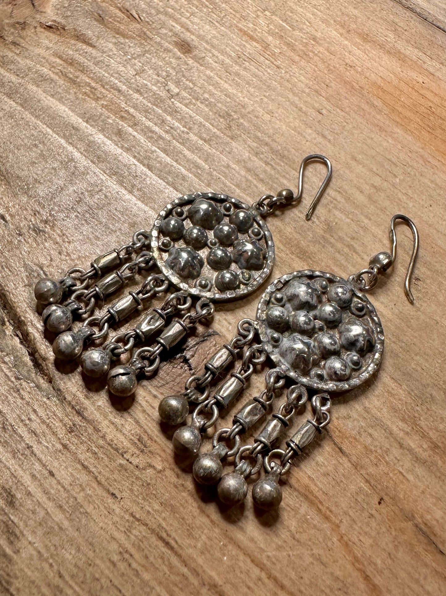 Vintage Tribal Dangle 925 Silver Earrings