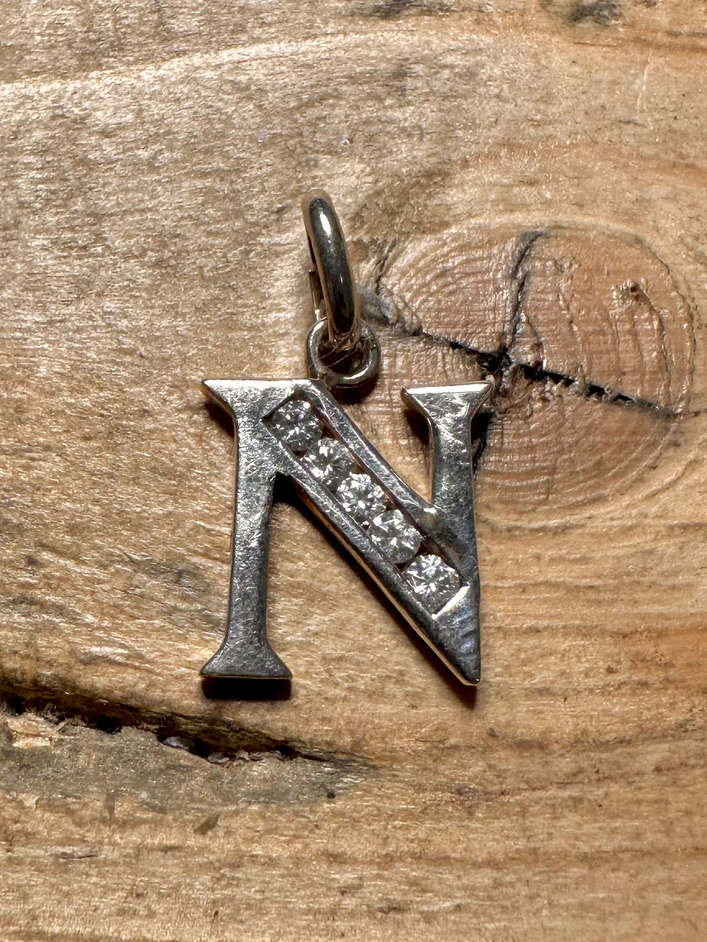 Modern Letter N CZ Stone 925 Silver Pendant