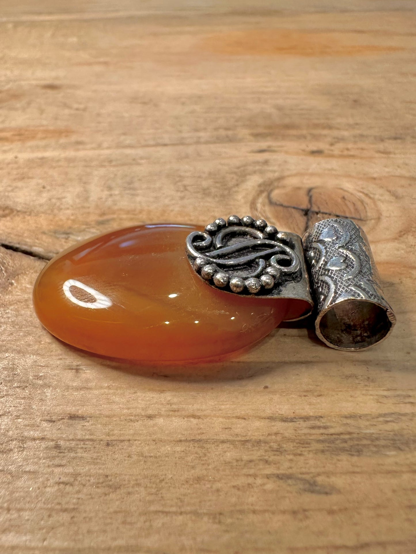 Vintage Orange Banded Agate Boho 925 Silver Pendant