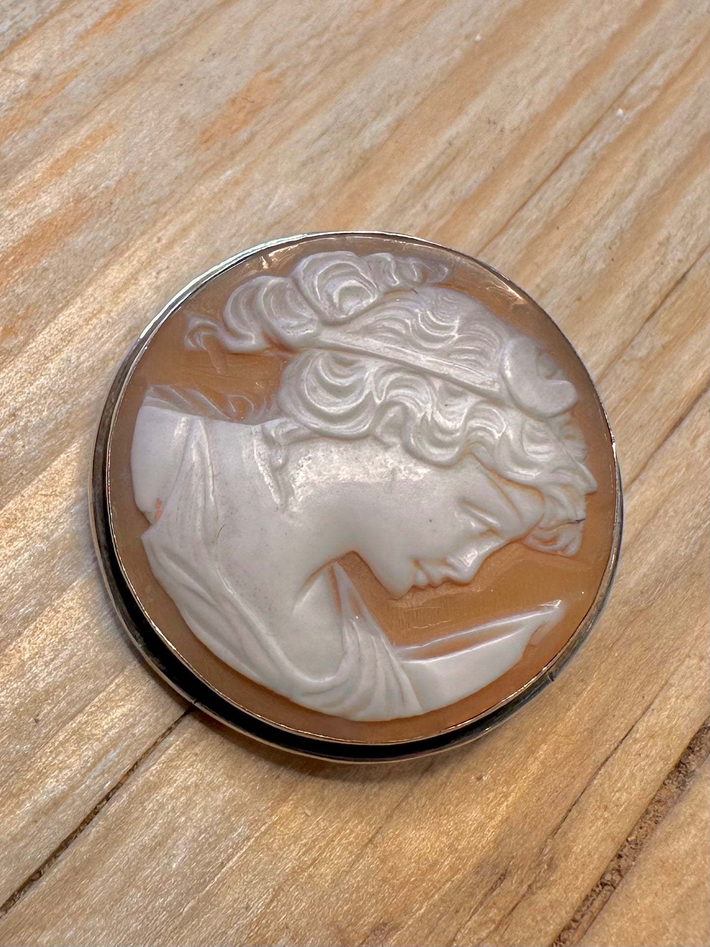 Vintage Cameo Circle 800 Silver Brooch