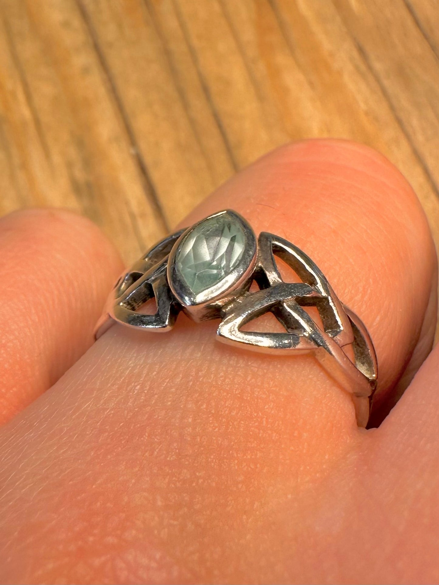 Vintage Blue Stone Celtic 925 Sterling Silver Size R Ring
