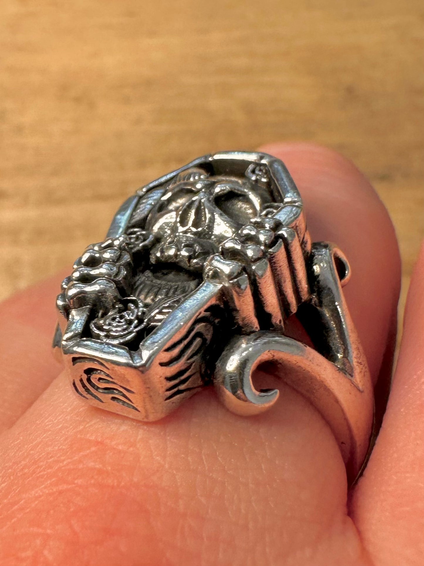 Vintage Skull Coffin 925 Silver Size X1/2 Ring