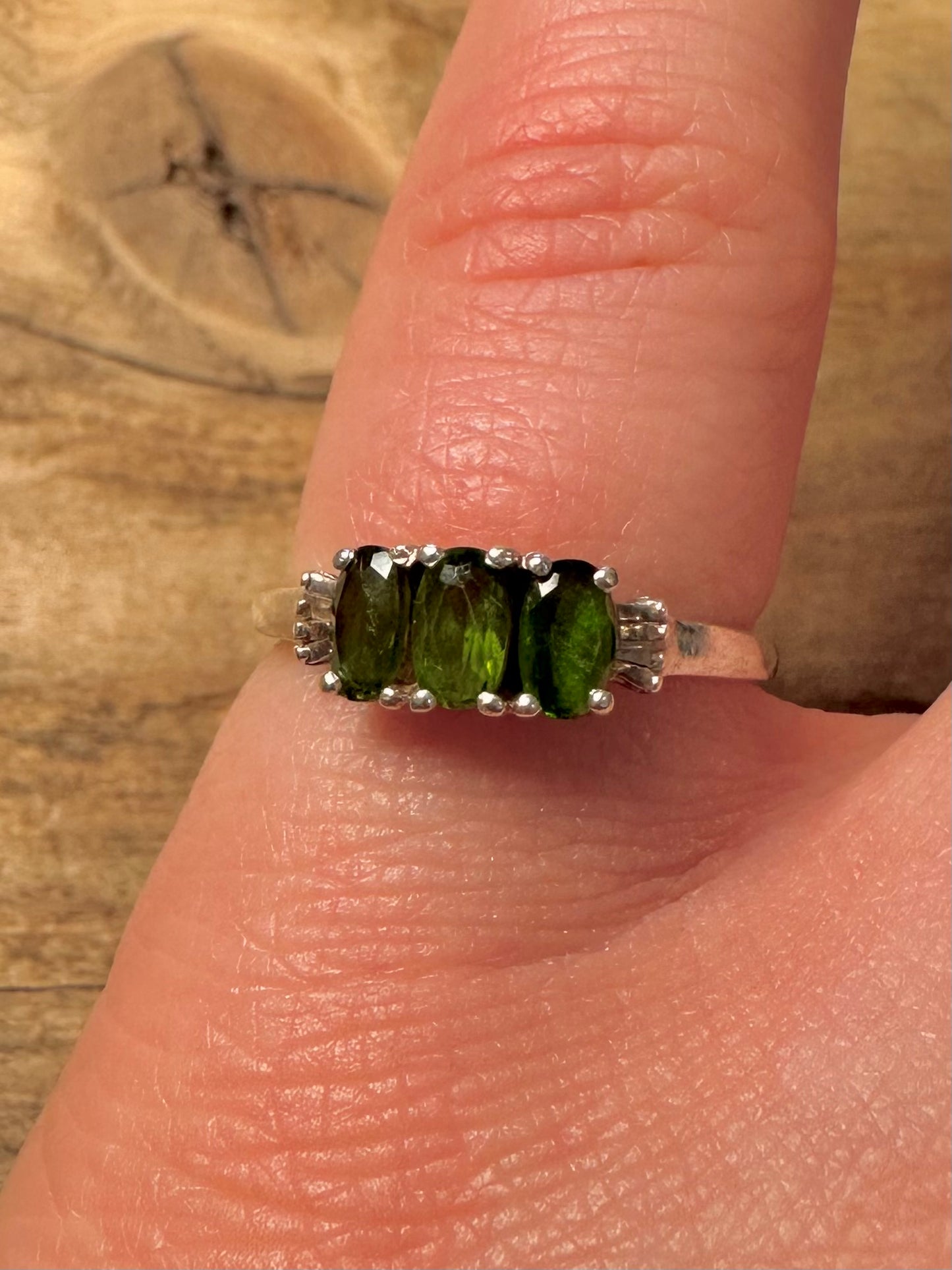 Vintage Green Diopside 925 Silver Size M1/2 Ring