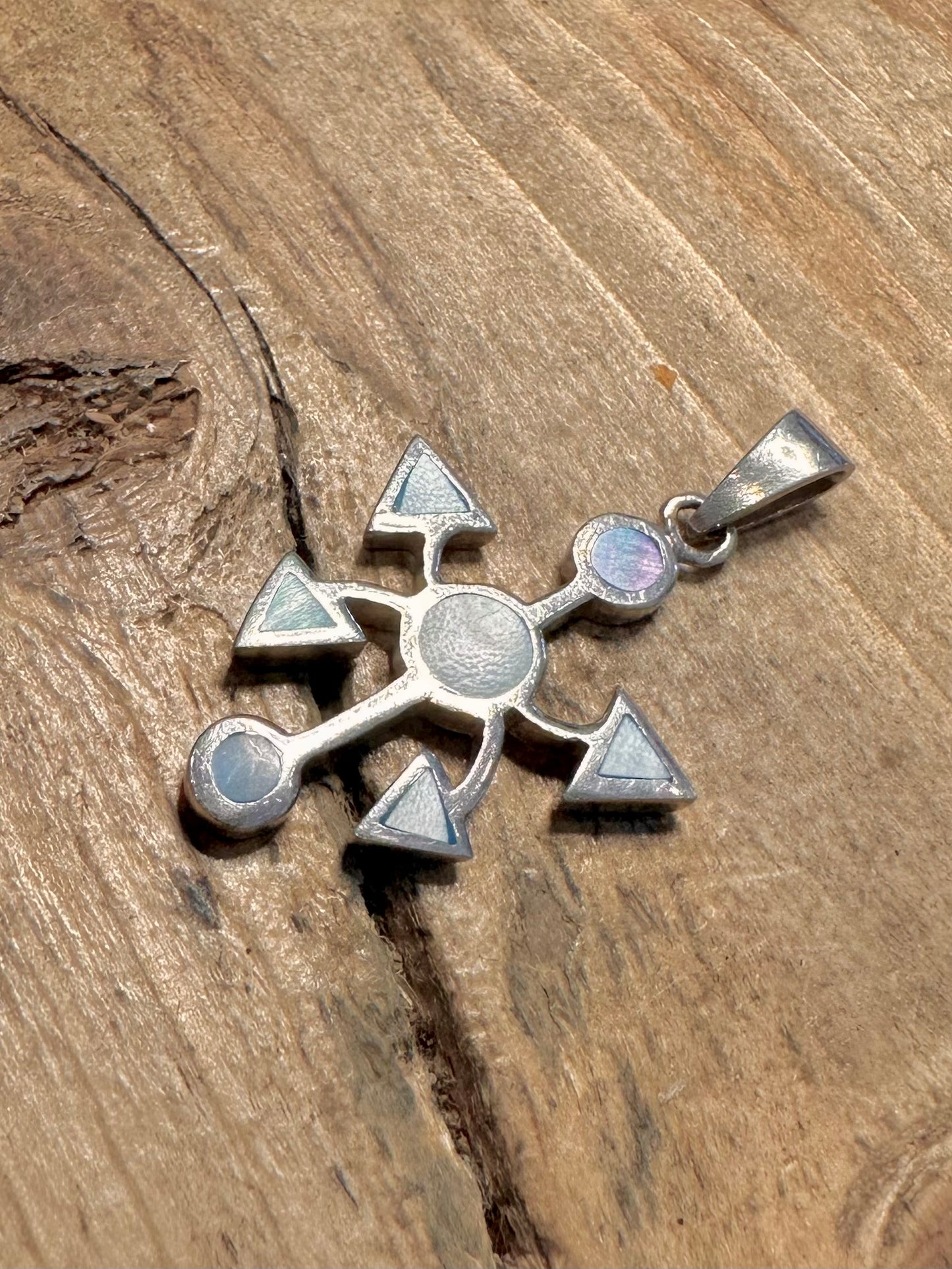 Abstract Blue Mother of Pearl Shaped 925 Silver Pendant