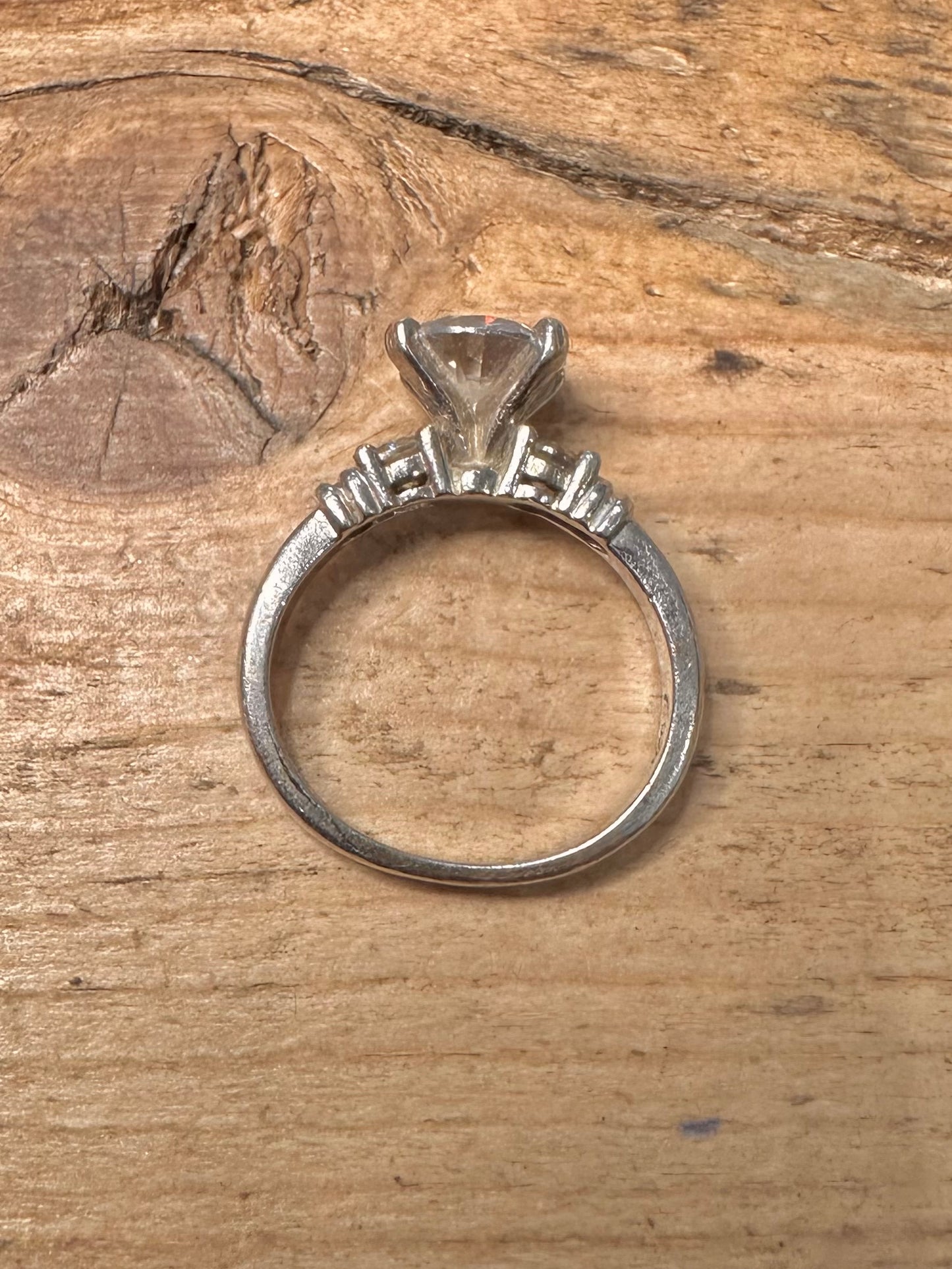 Vintage Large White DQCZ Stone 925 Silver Size M1/2 Ring