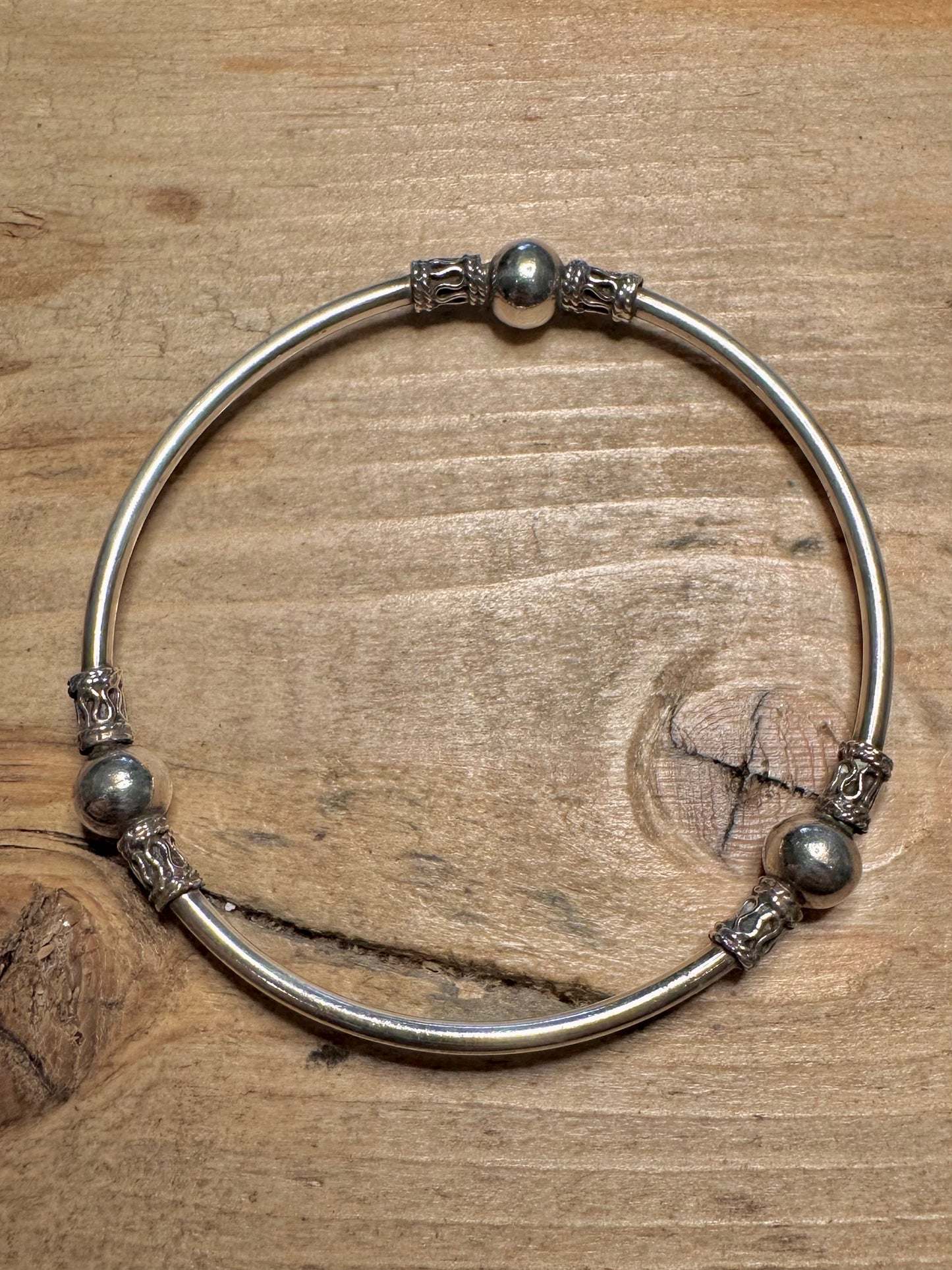 Vintage Tribal Ball 925 Silver Bangle