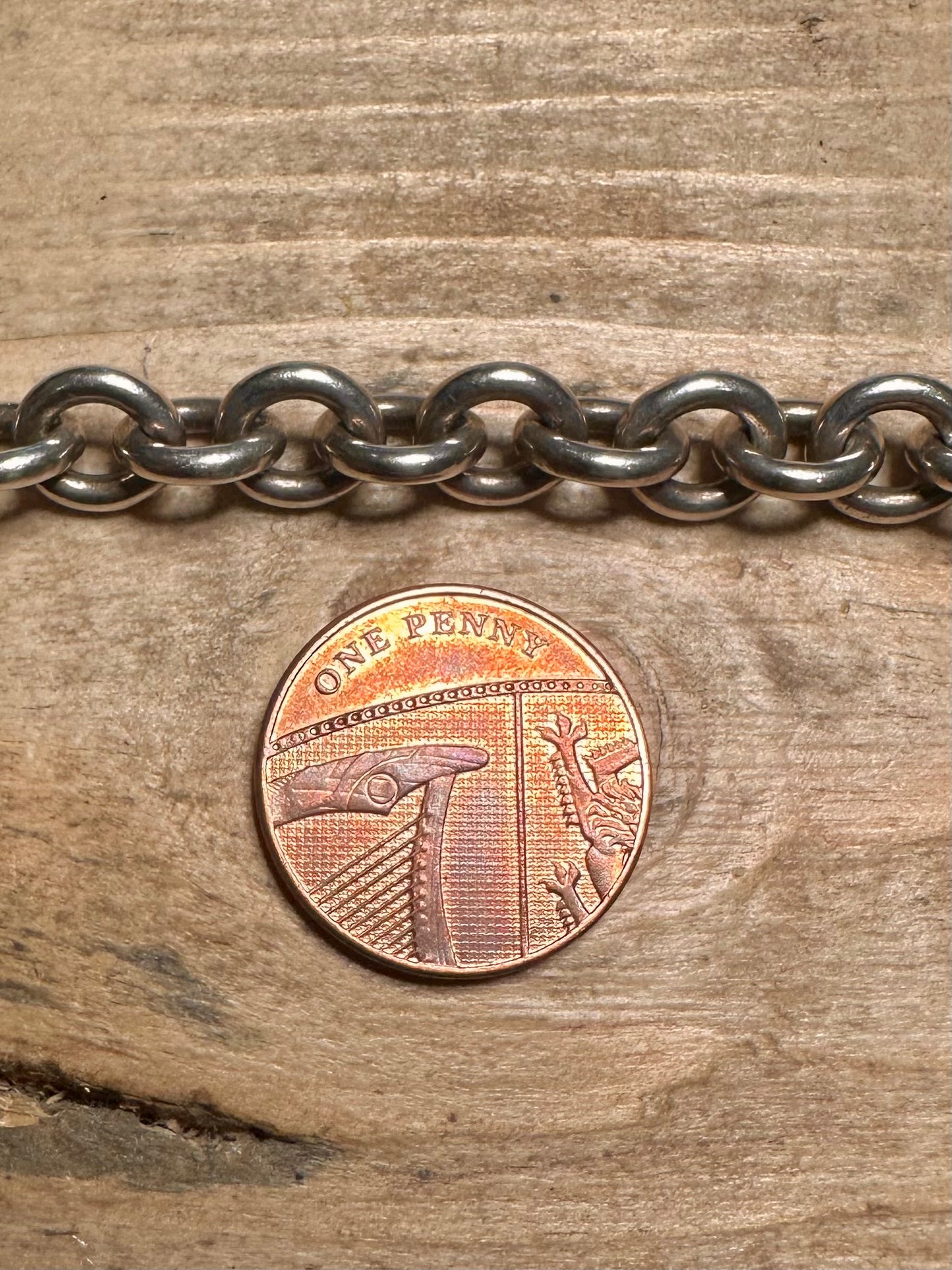 Vintage Belcher Chain Heart Pendant T Bar Clasp 925 Silver 8 inch Bracelet