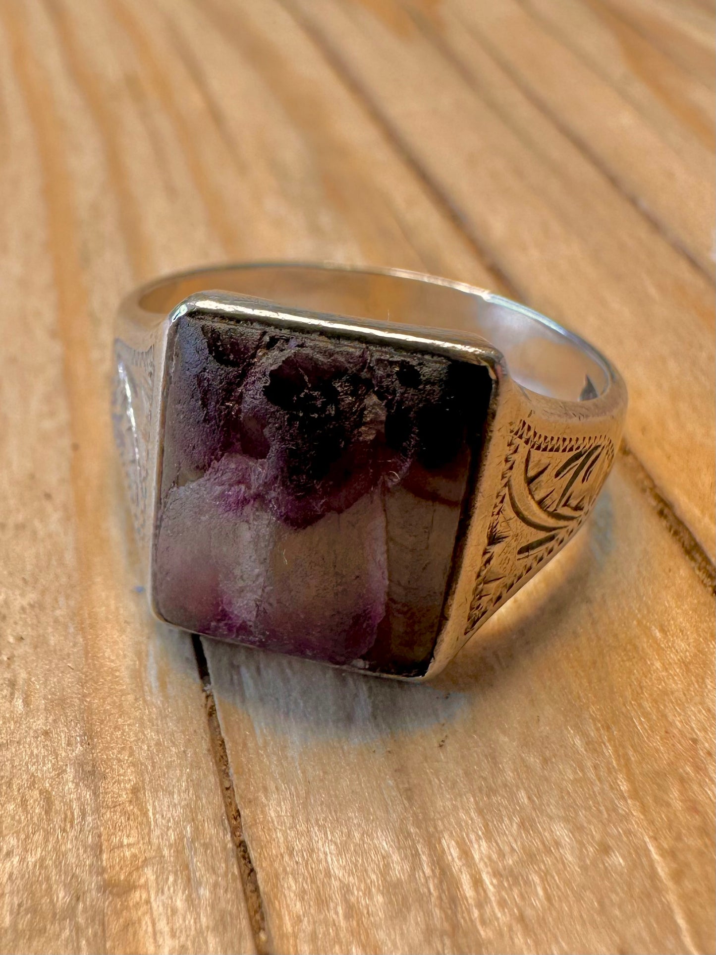 Vintage Blue John Signet 925 Silver Size R Ring