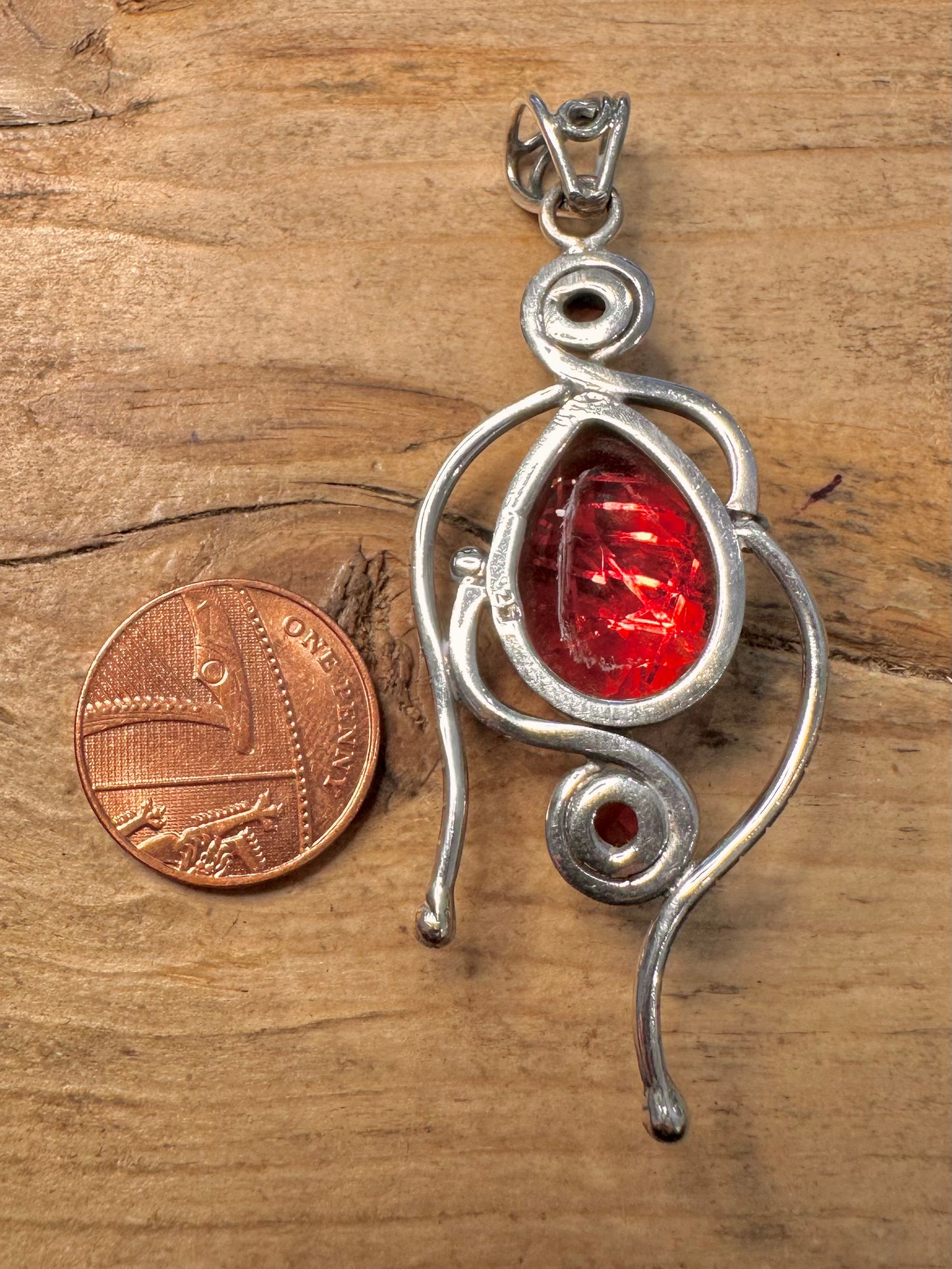 Abstract Red Stone 925 Silver Pendant
