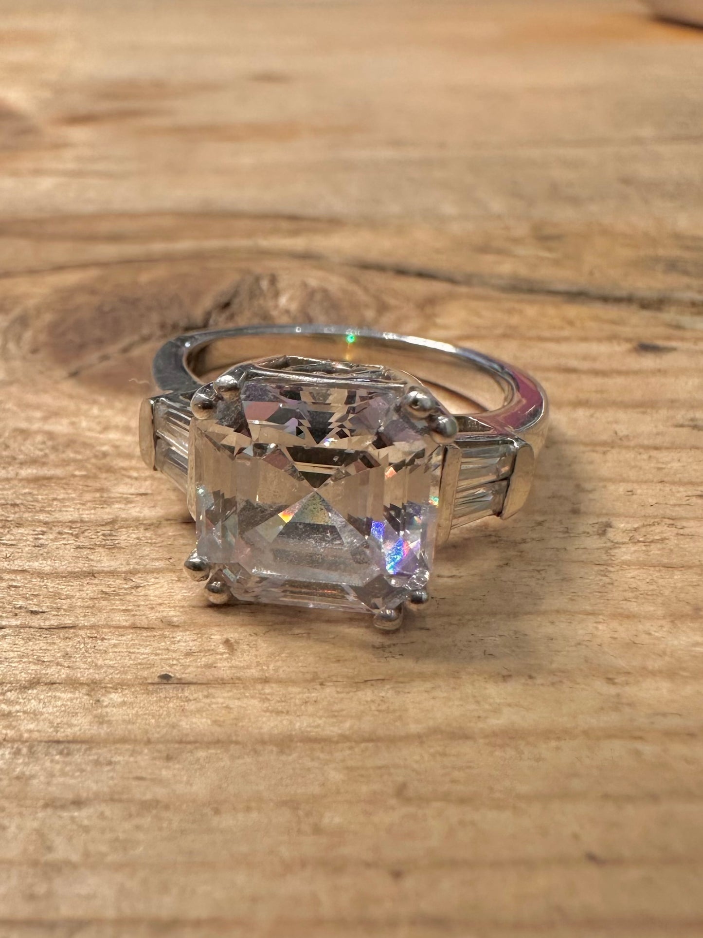 Vintage Square CZ Heart 925 Silver Size M1/2 Ring
