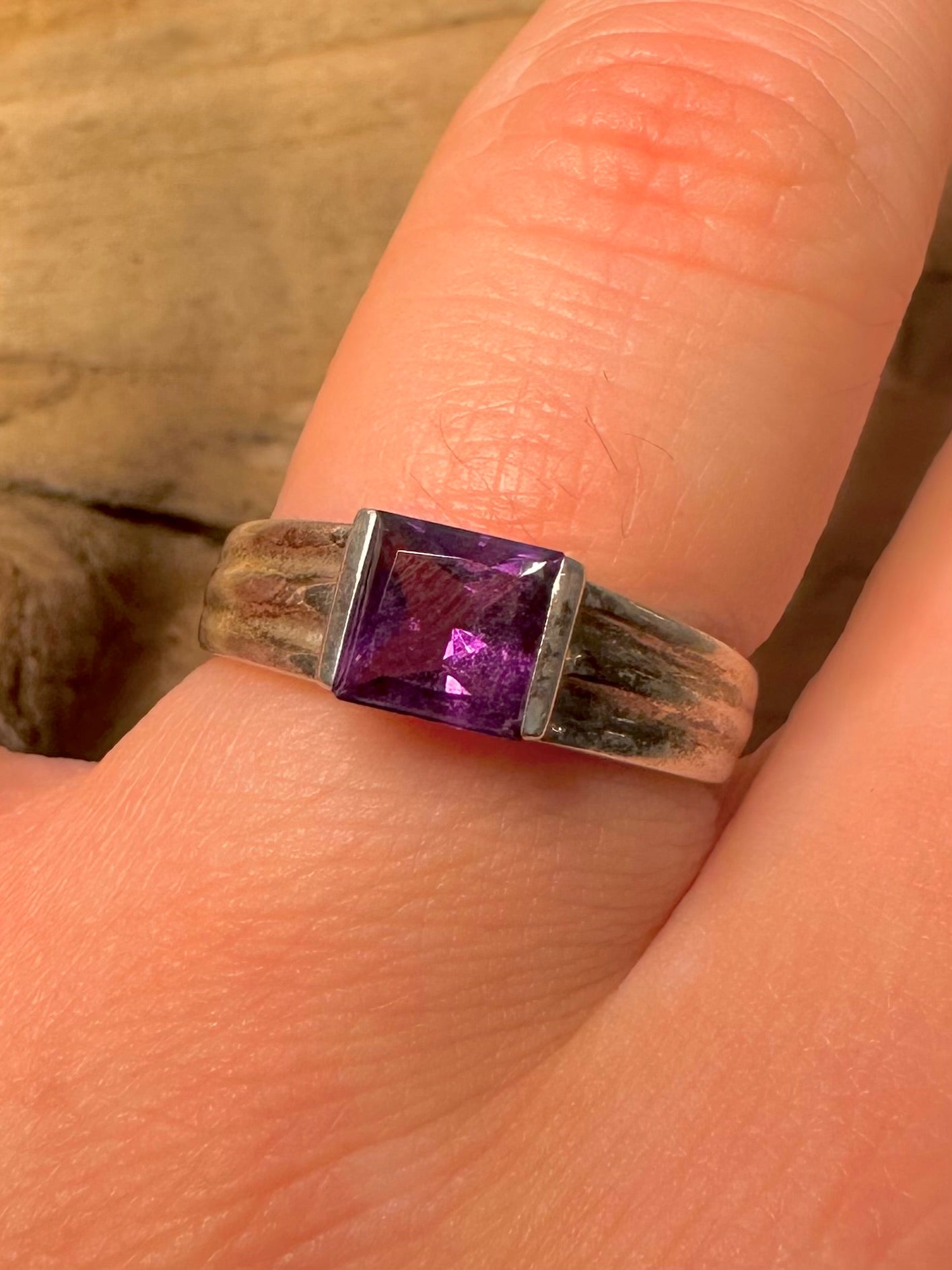 Modern Purple CZ 925 Silver Size P Ring