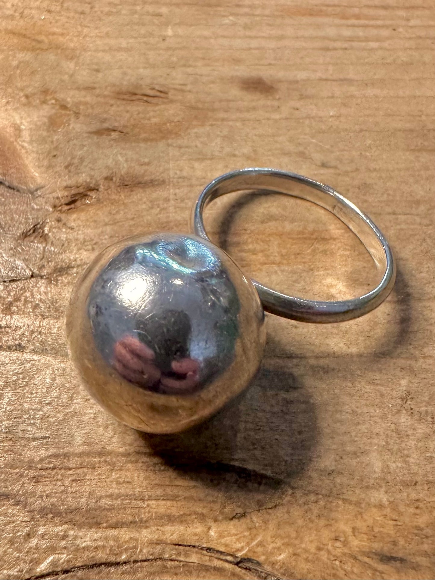 Abstract Large Ball 925 Silver Size T Ring