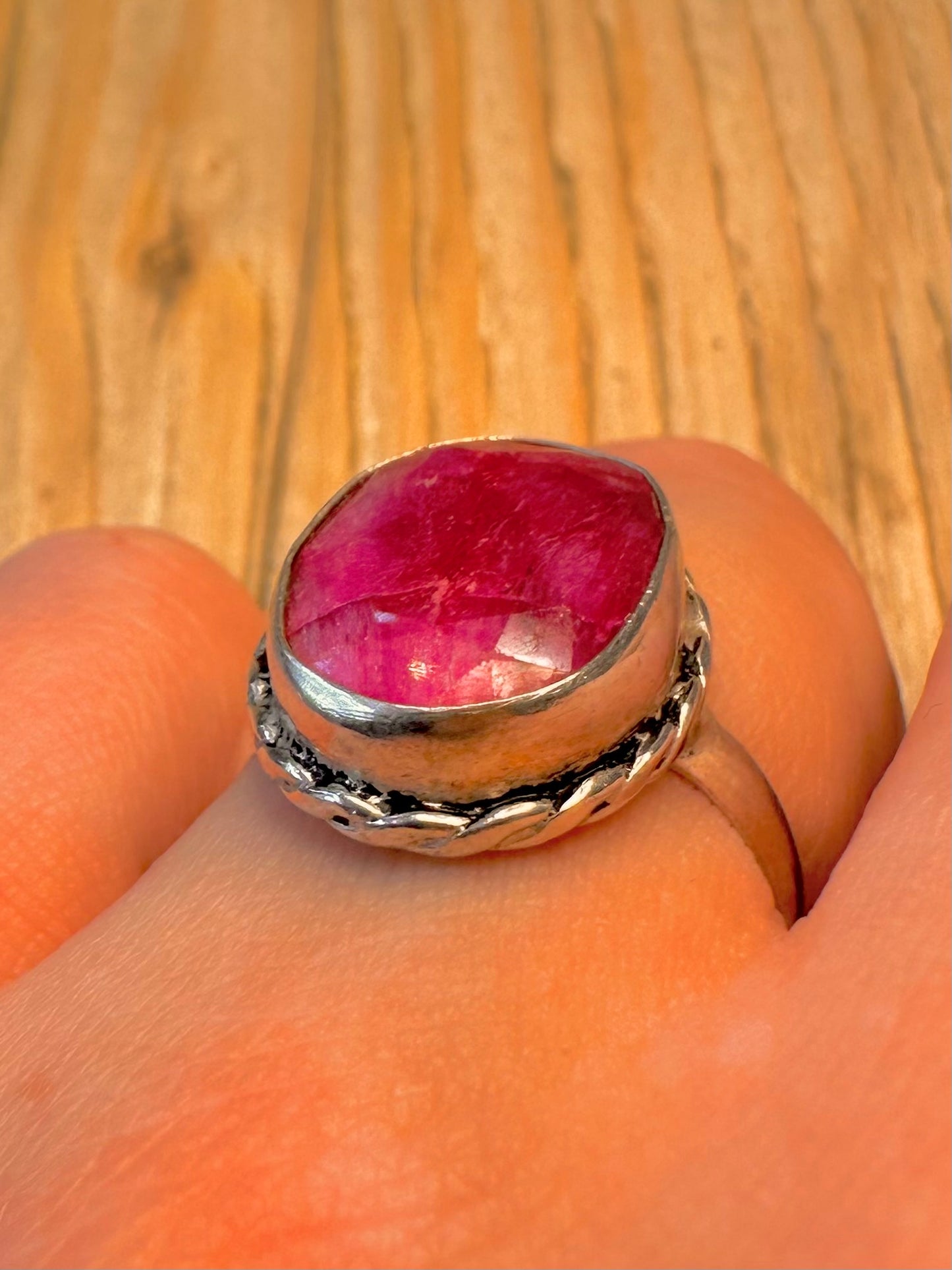 Modern Ruby Stone Boho 925 Sterling Silver Size Q Ring