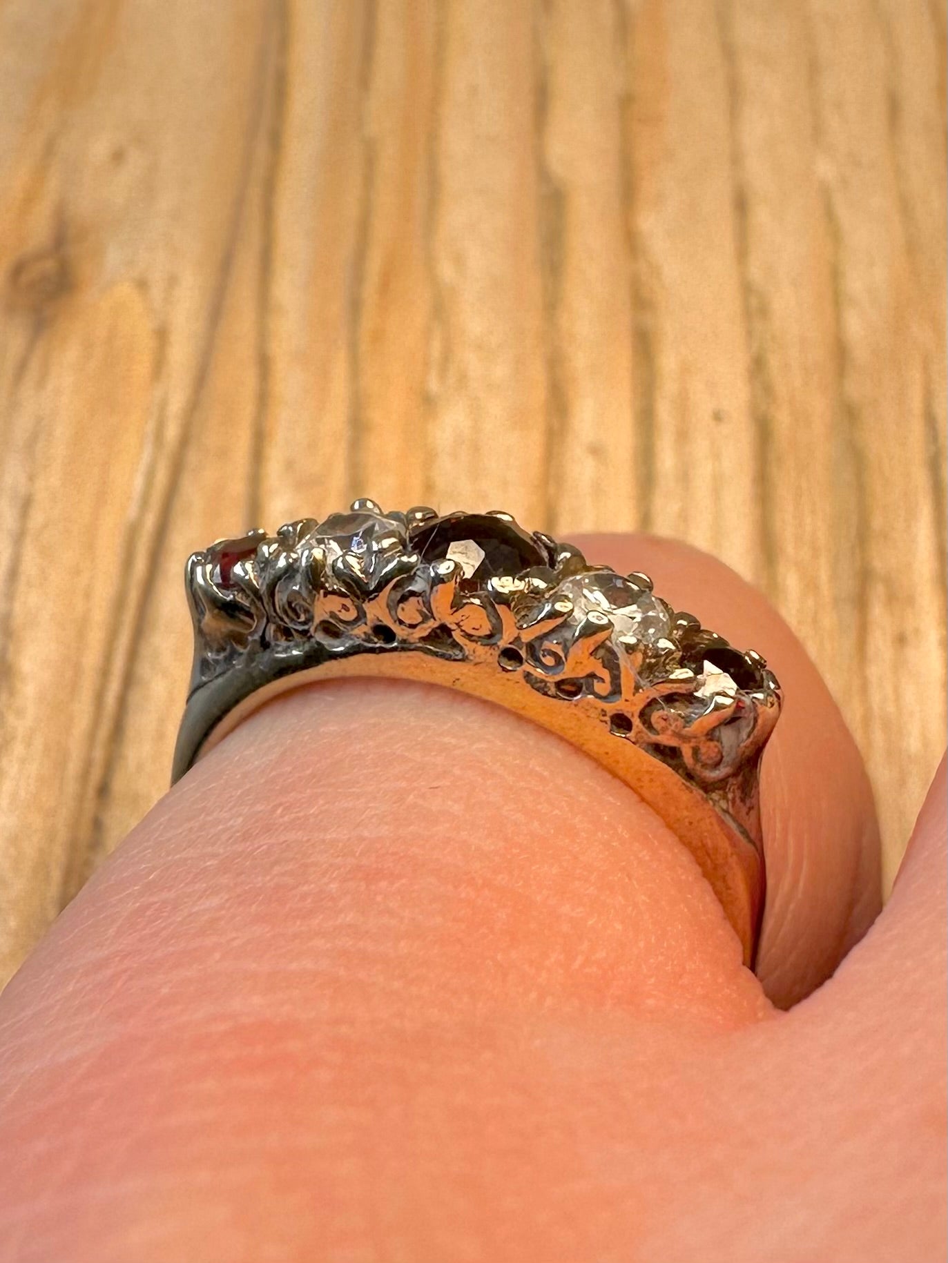 Vintage 1992 Red and White CZ Gold on 925 Sterling Silver Size N Ring