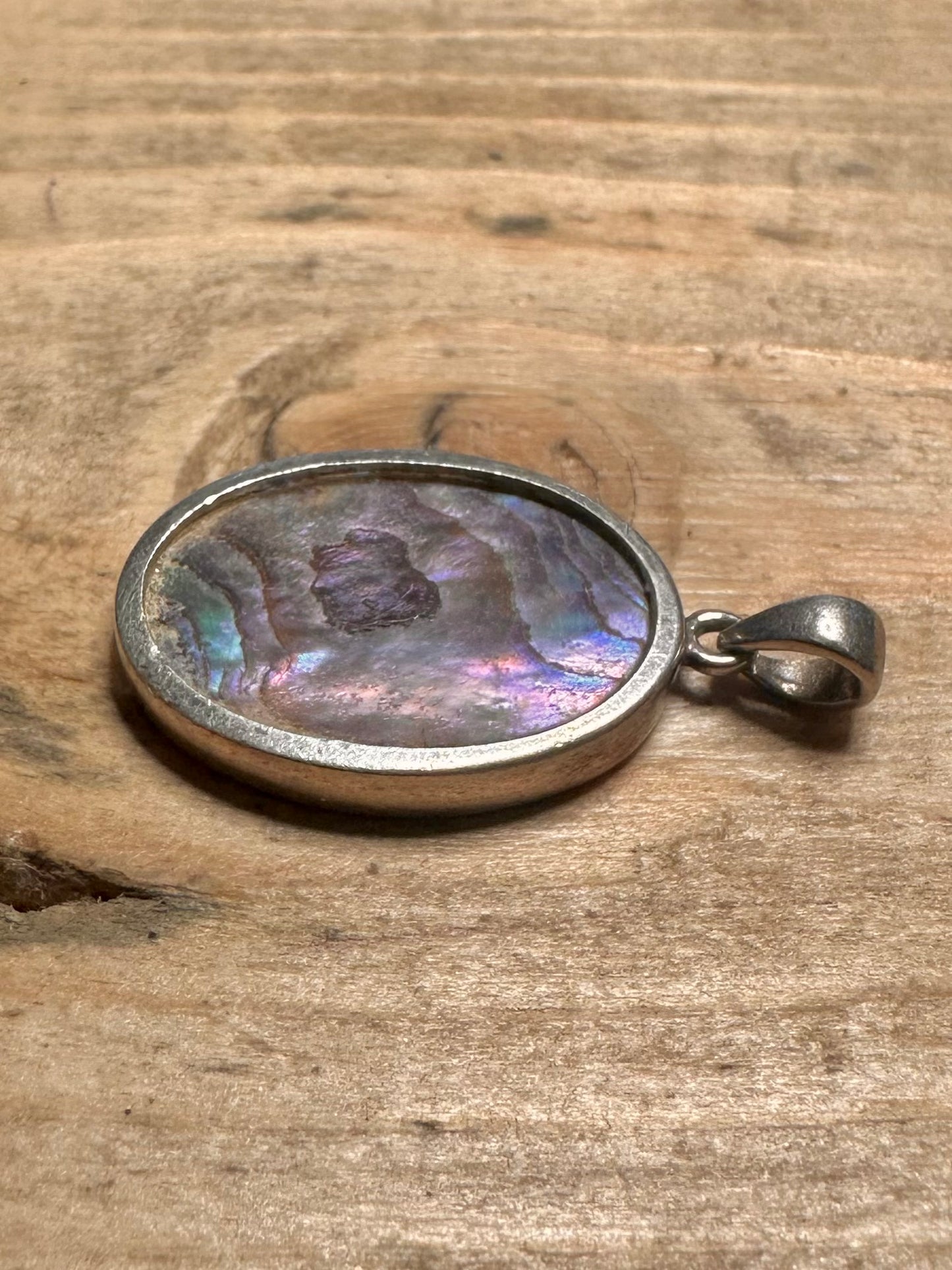 Vintage Abalone Oval 925 Silver Pendant