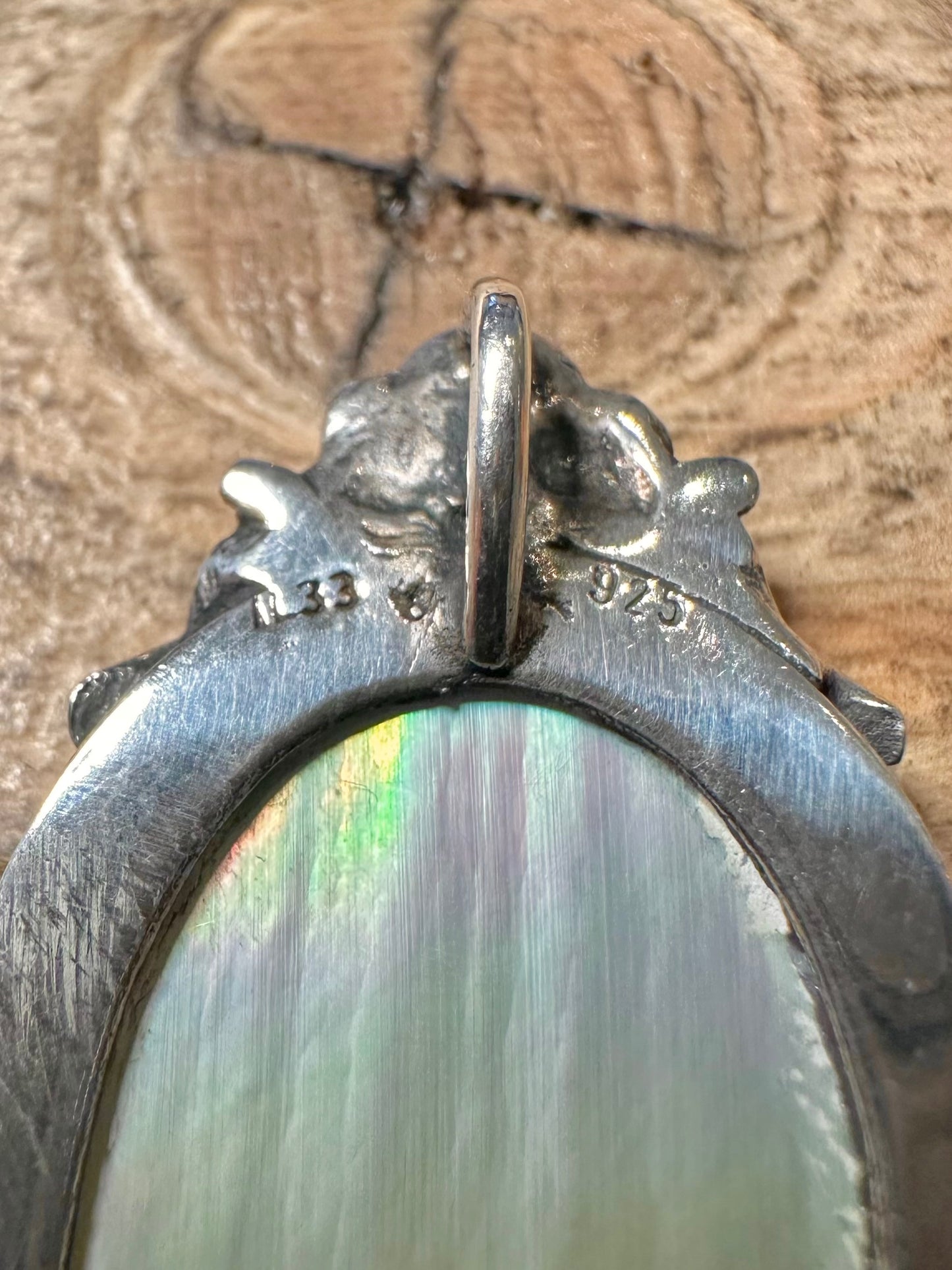 Arts and Crafts Mother of Pearl and Turquoise 925 Silver Pendant